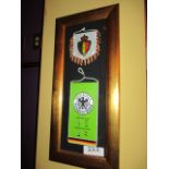 Belgium and Germany football pennants framed, 10-1/2in w x 20-1/2in hgt ***Note from Auctioneer***