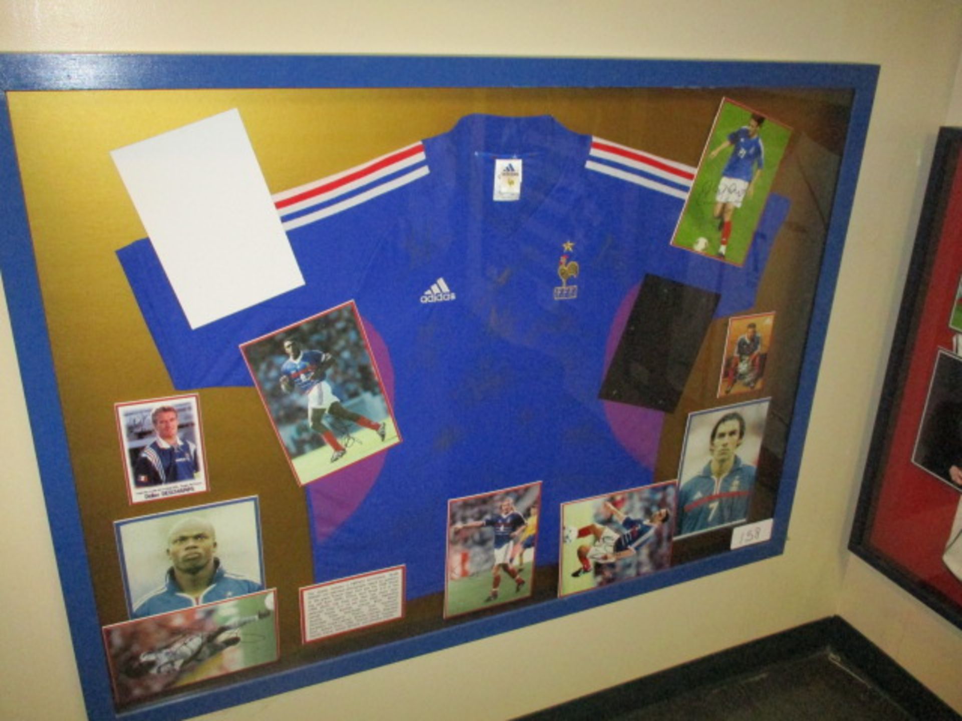 French National Team 1998 World Cup champion signed jersey with 9 individual signed photos, 53in w x