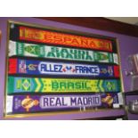 LOT OF 5 scarf framed 61-1/2"in w x 41-1/2in hgt - Spain, Saudi Arabia, France, Brazil, Real