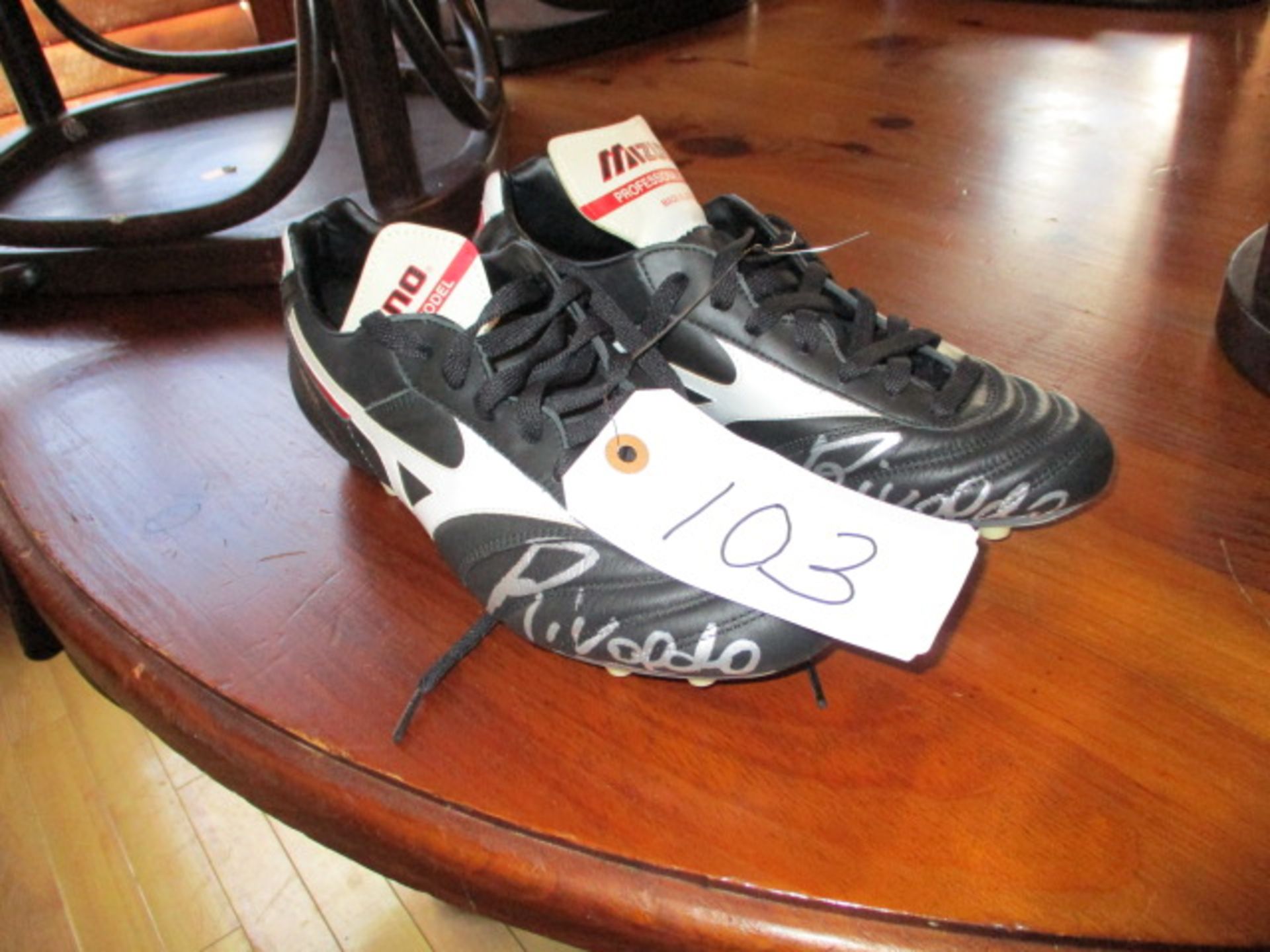 Signed pair of Brazilian World Cup star, Rivaldo's Mizuno Morelia football boots, black with white