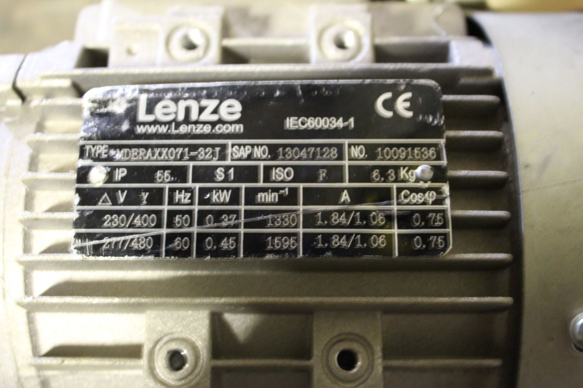 Lenze Motor, Model# mderaxx071-32j, Serial# 10091536, Item# mtllenze1536, Located in: - Image 3 of 4