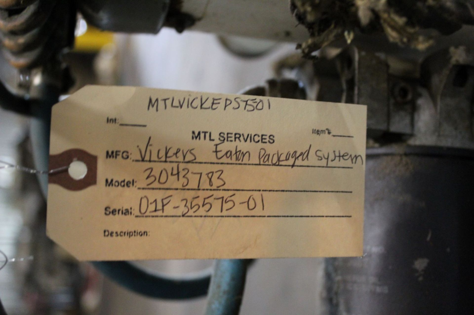 Vickers Eaton Packaged System, Model # 3043783, Serial# 01F-35575-01, Item# mtlvickeps75-01, Located - Image 3 of 3
