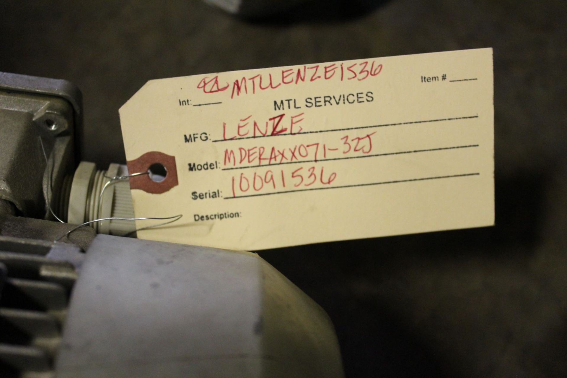 Lenze Motor, Model# mderaxx071-32j, Serial# 10091536, Item# mtllenze1536, Located in: - Image 4 of 4