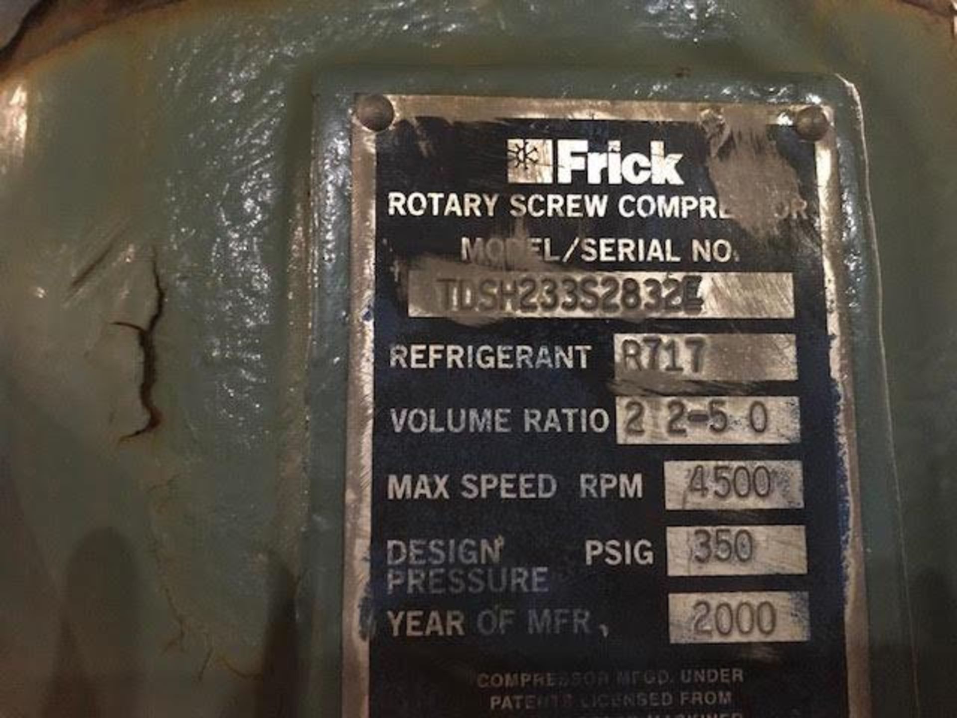 Frick Rotary Screw Compressor, Model# TDSH233S, Serial# 2832E, Item# FFFRIRSCOM832E, Located in: - Image 6 of 6