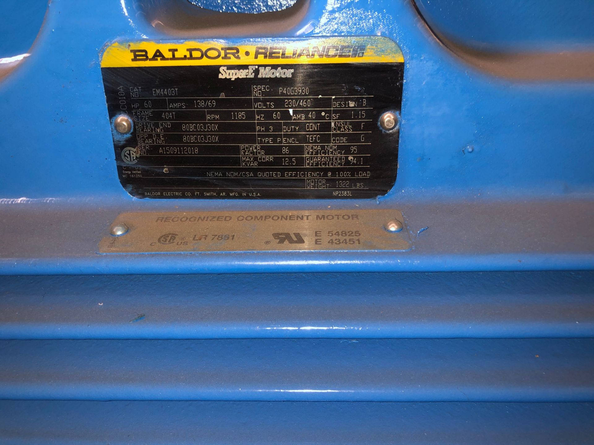 Baldor SuperE 60 HP Motor & Paco Pump