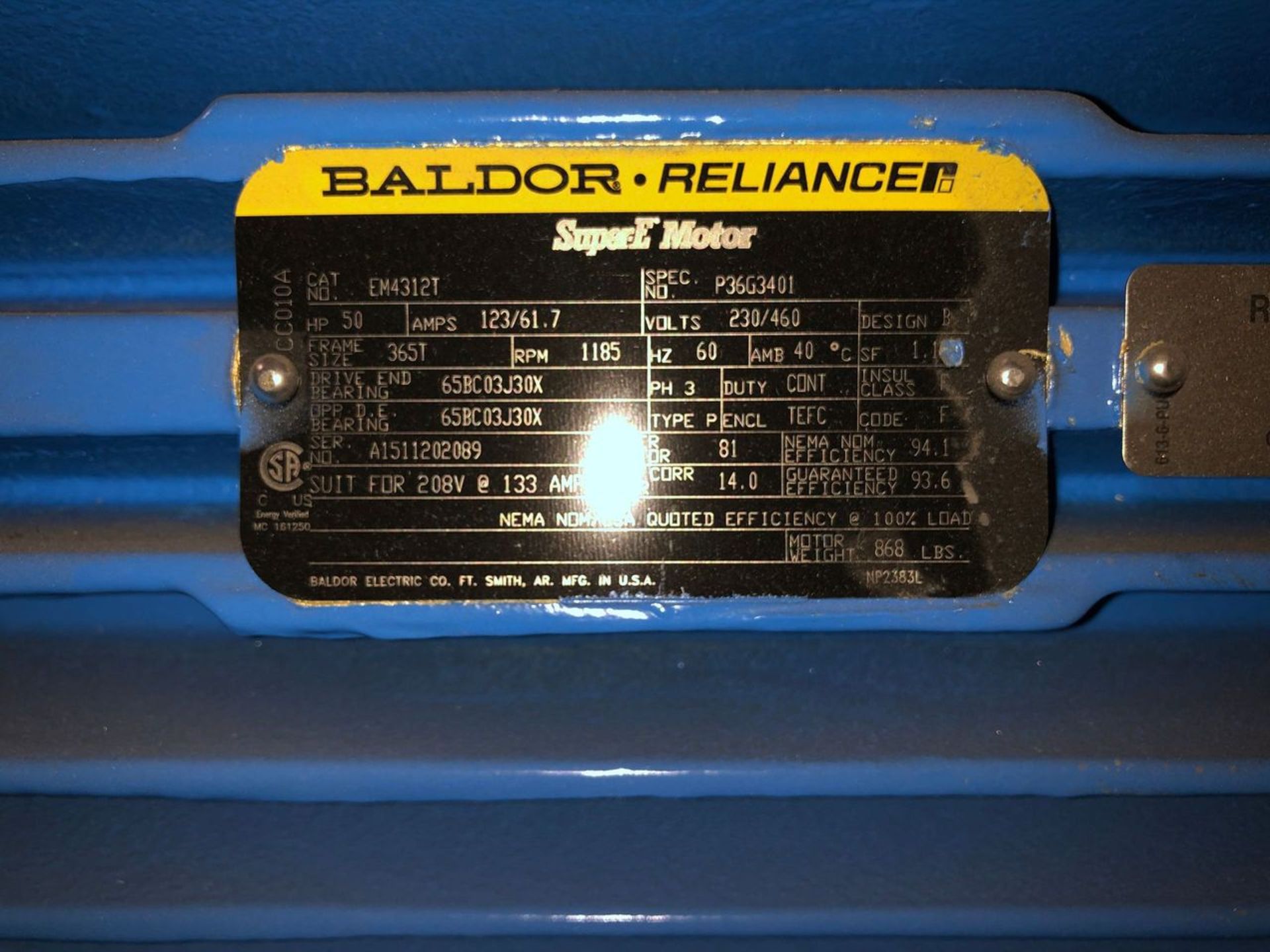 Baldor SuperE 50 HP Motor & Paco Pump - Image 4 of 4