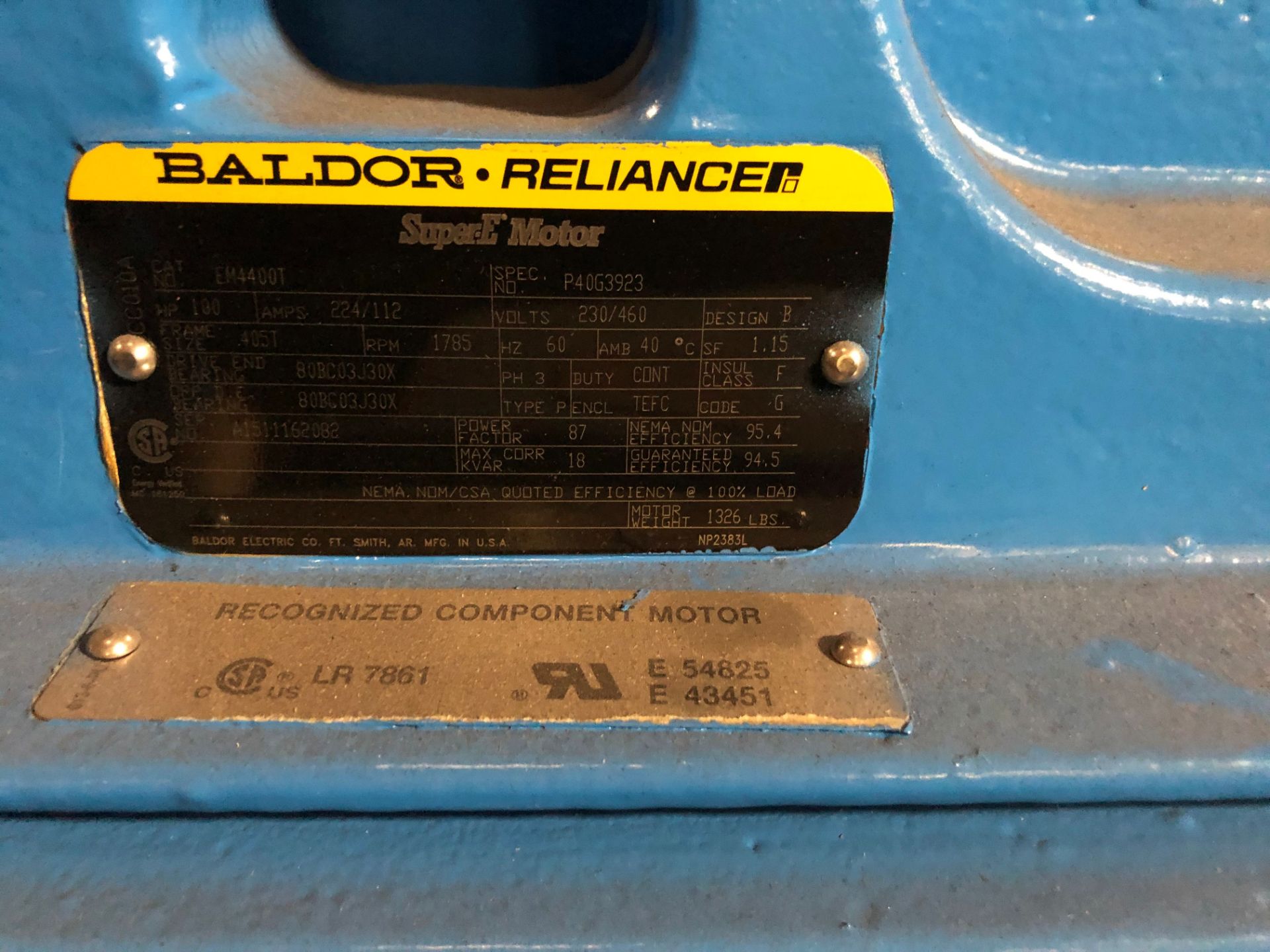 Baldor SuperE 100 HP Motor & Paco Pump - Image 4 of 5