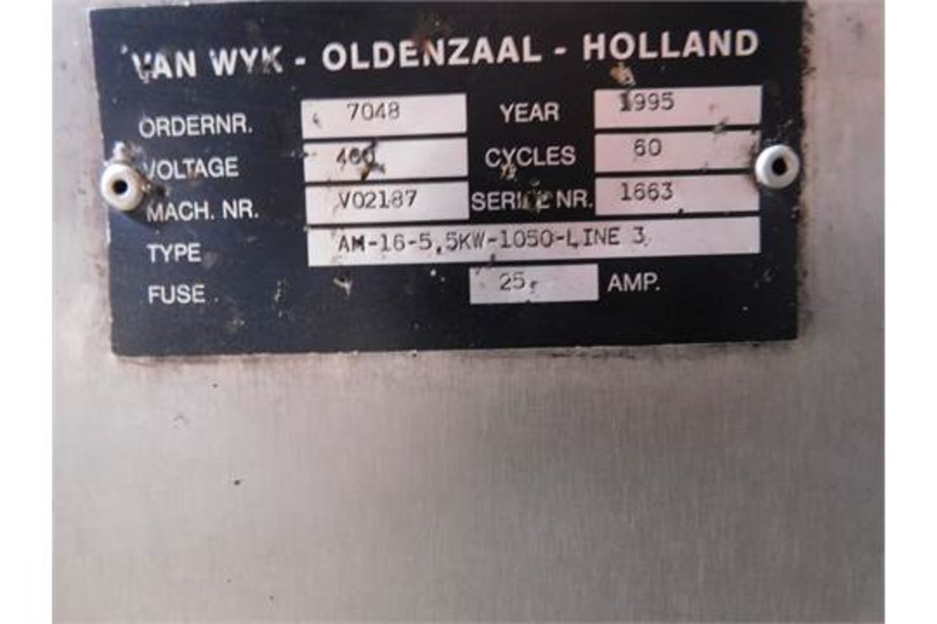 Vanwyk Mixer, Type: AL1122H2, 330 Volts, 7.5 HP, 40" Stainless Steel, Mixer Pole, Good Condition, - Image 4 of 4