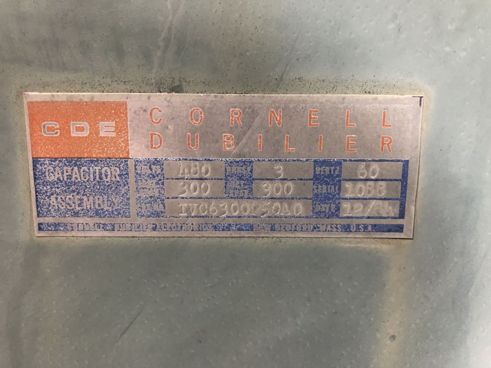 Cornell Dubilier 300 KVAR Capacitor Bank, 480 V, 3 Phase, 60 Hz, Rigging/ Loading Fee: $25 - Image 3 of 4