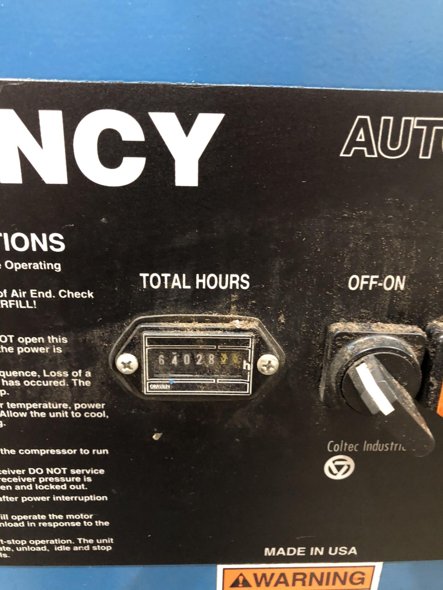 Quincy Air Compressor, 64,028.2 Hours, Rigging/ Loading Fee: $100 - Image 3 of 6