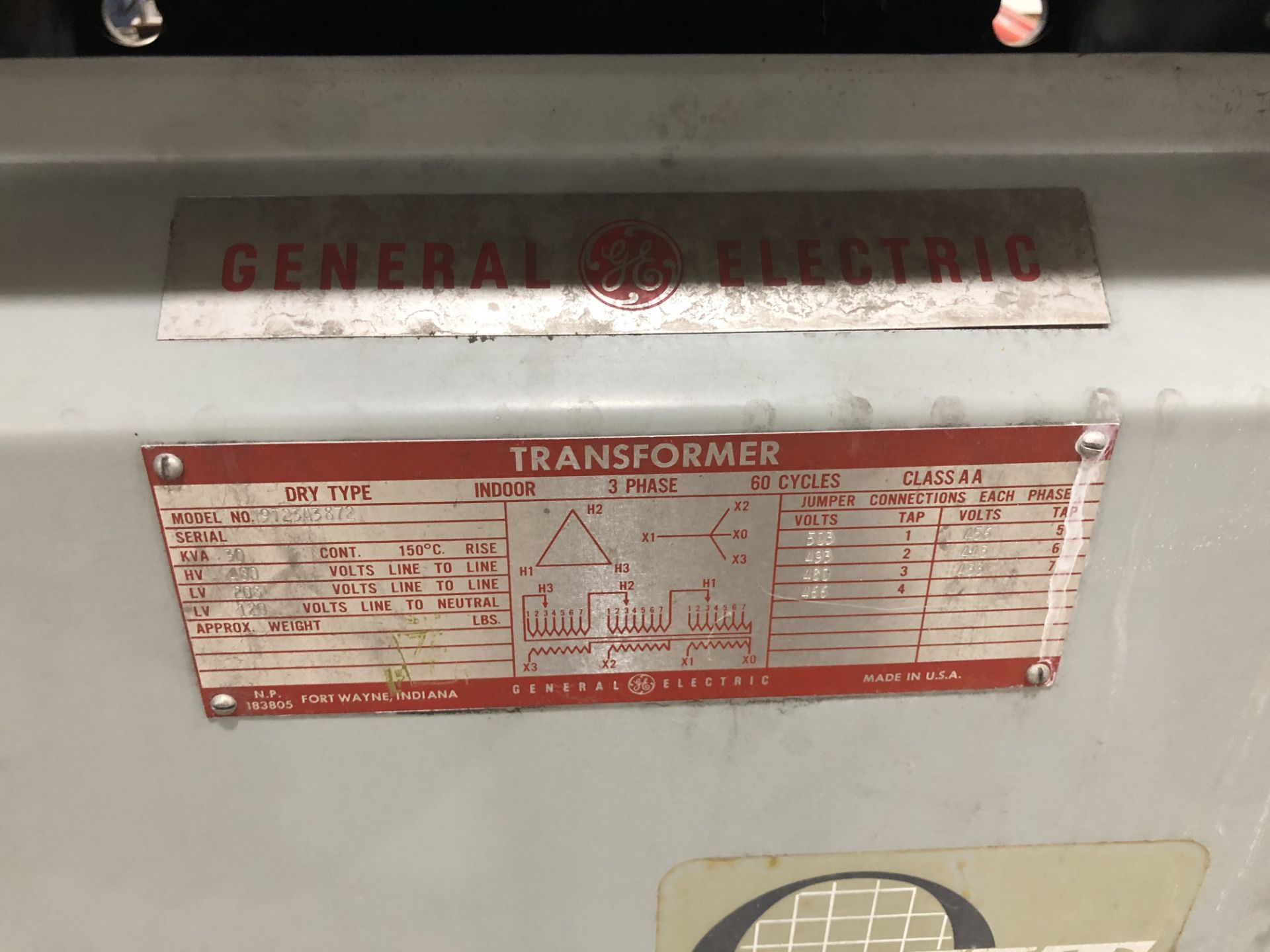 General Electric Transformer, Model# 9T23A3872, 480 HV, 120 LV, Rigging/ Loading Fee: $25 - Image 2 of 3