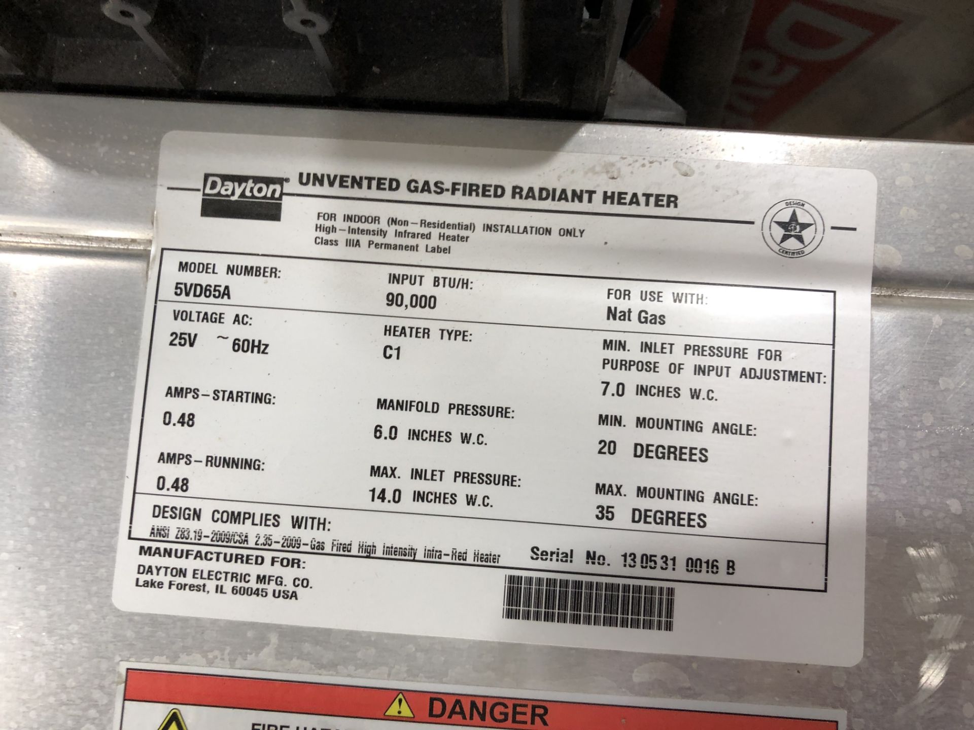 Dayton Heaters, Qty 4, Model# 5VD65A, 25V, 90,000 BTU, Rigging/ Loading Fee: $25 - Image 3 of 6