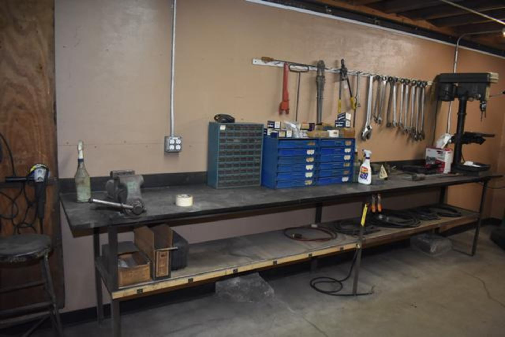 Workbench w/4-1/2” vice, Fleetwood Drill Press w/1/2” chuck, 24” Crescent wrench, combination - Image 2 of 2