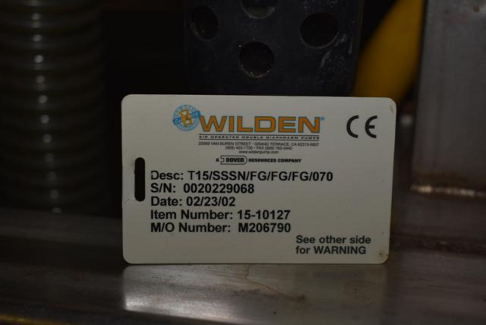 Wilden Pump, Model T15/SSSN/FG/FG/FG/070, S/N0020229068, 3", Loading Fee: $75 - Image 2 of 3