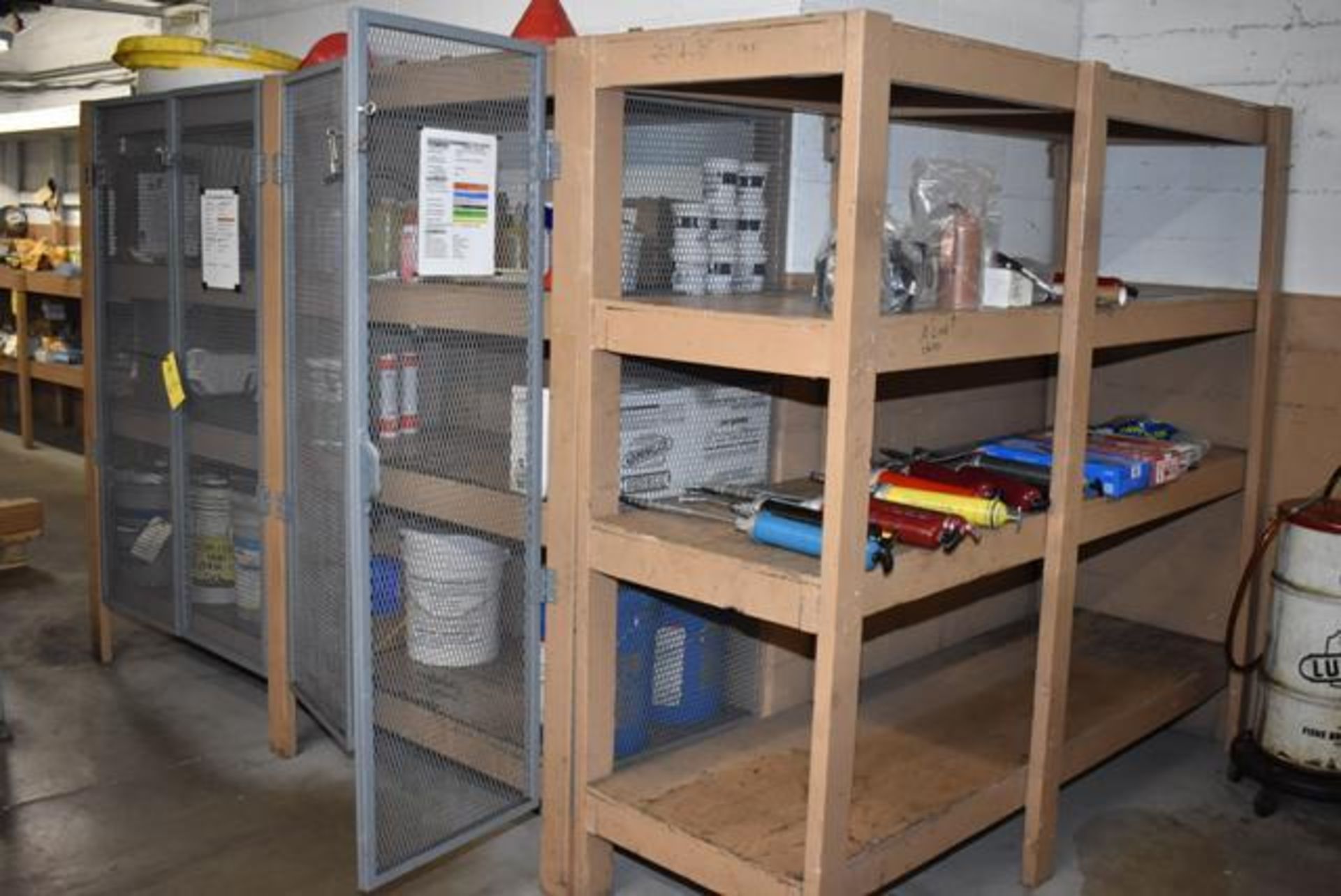 Shelf Unit w/Contents, Food Grade Lubricant and Grease Guns, Loading Fee: $200