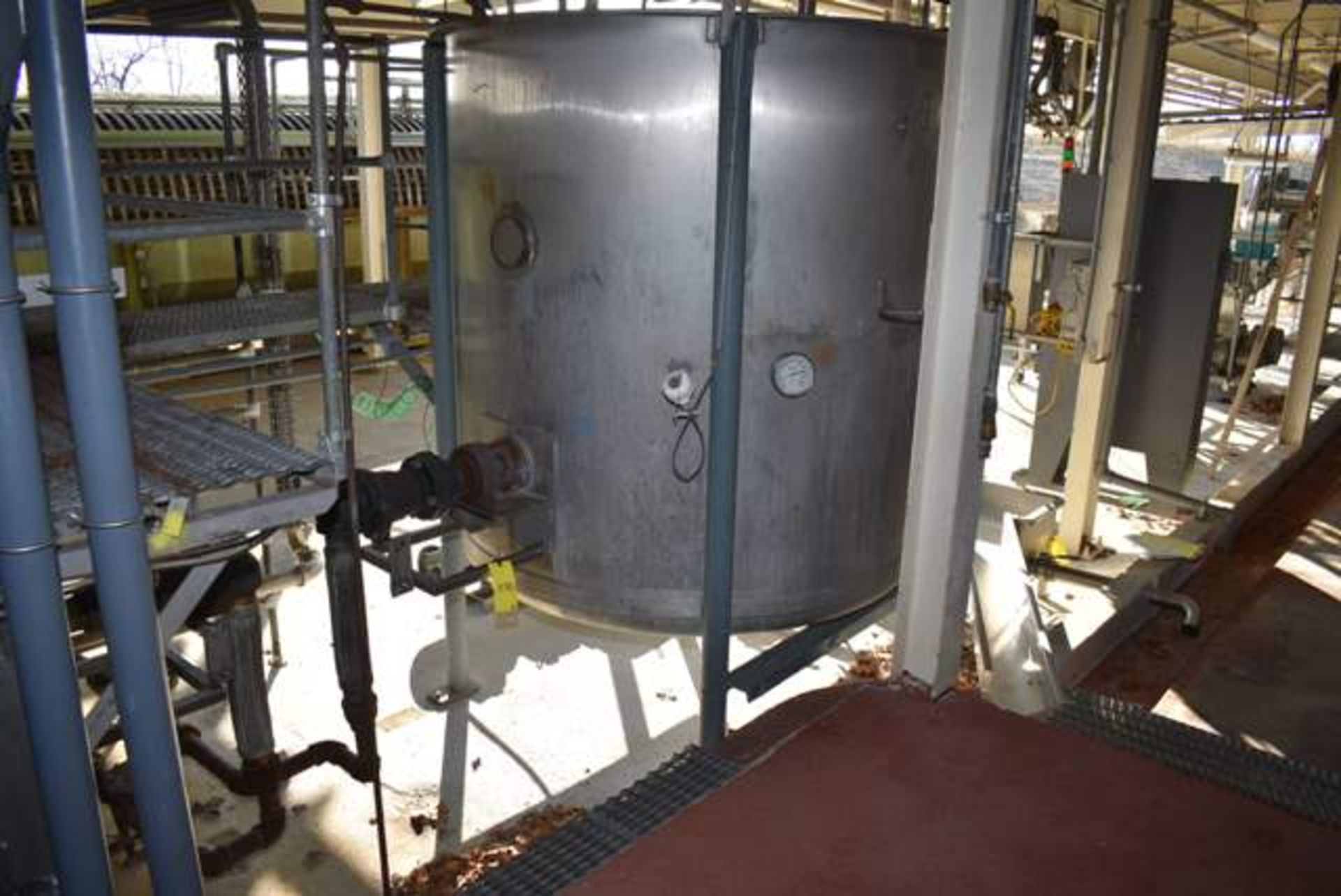 Langsenkamp 1000 Gallon Capacity Vertical Round Hot Break Tank, SN 6833, Equipped Copper Coil