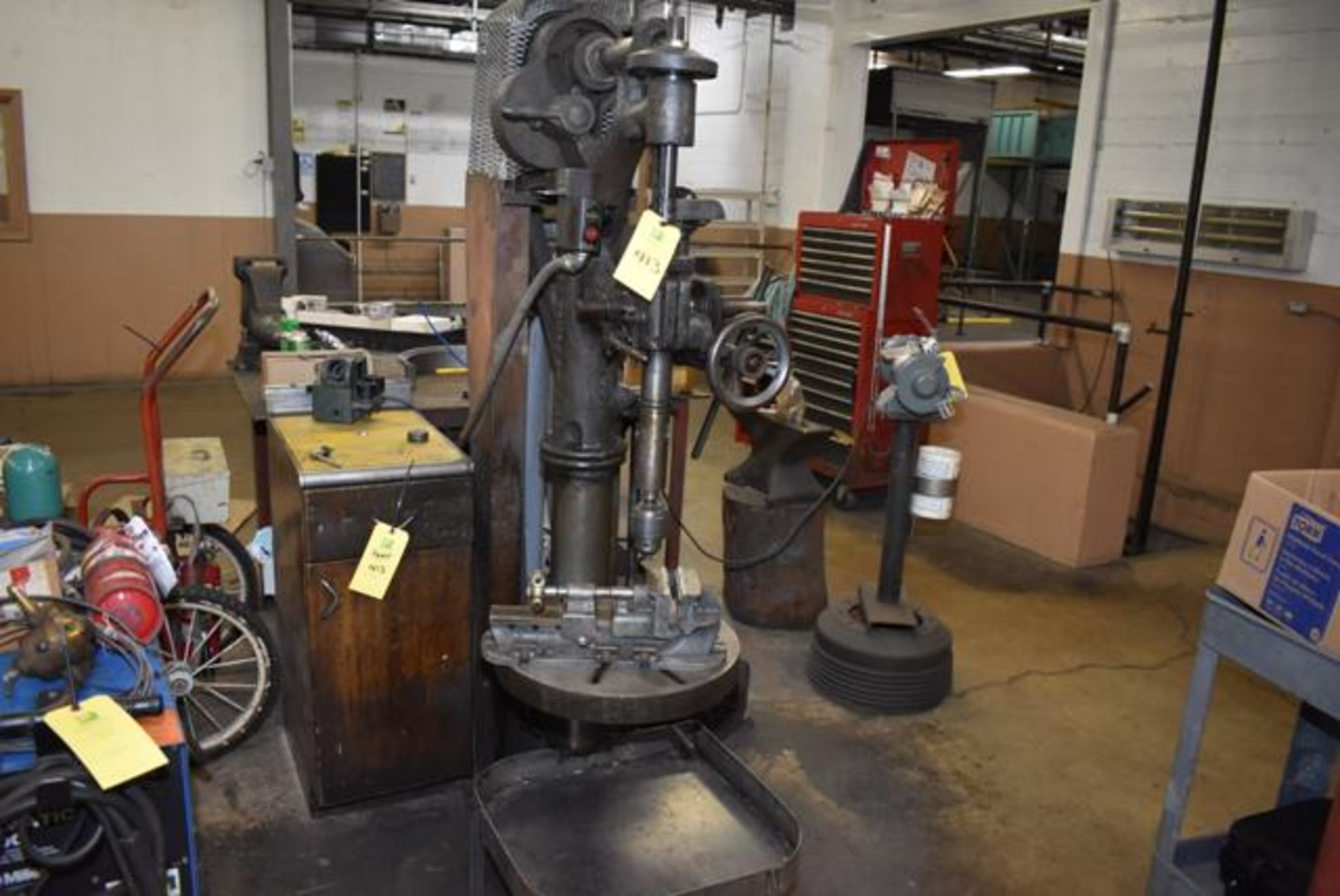 Buffalo # 20 1/2 Drill Press, Vise, Cabinet w/Assorted Drills, Loading Fee: $150