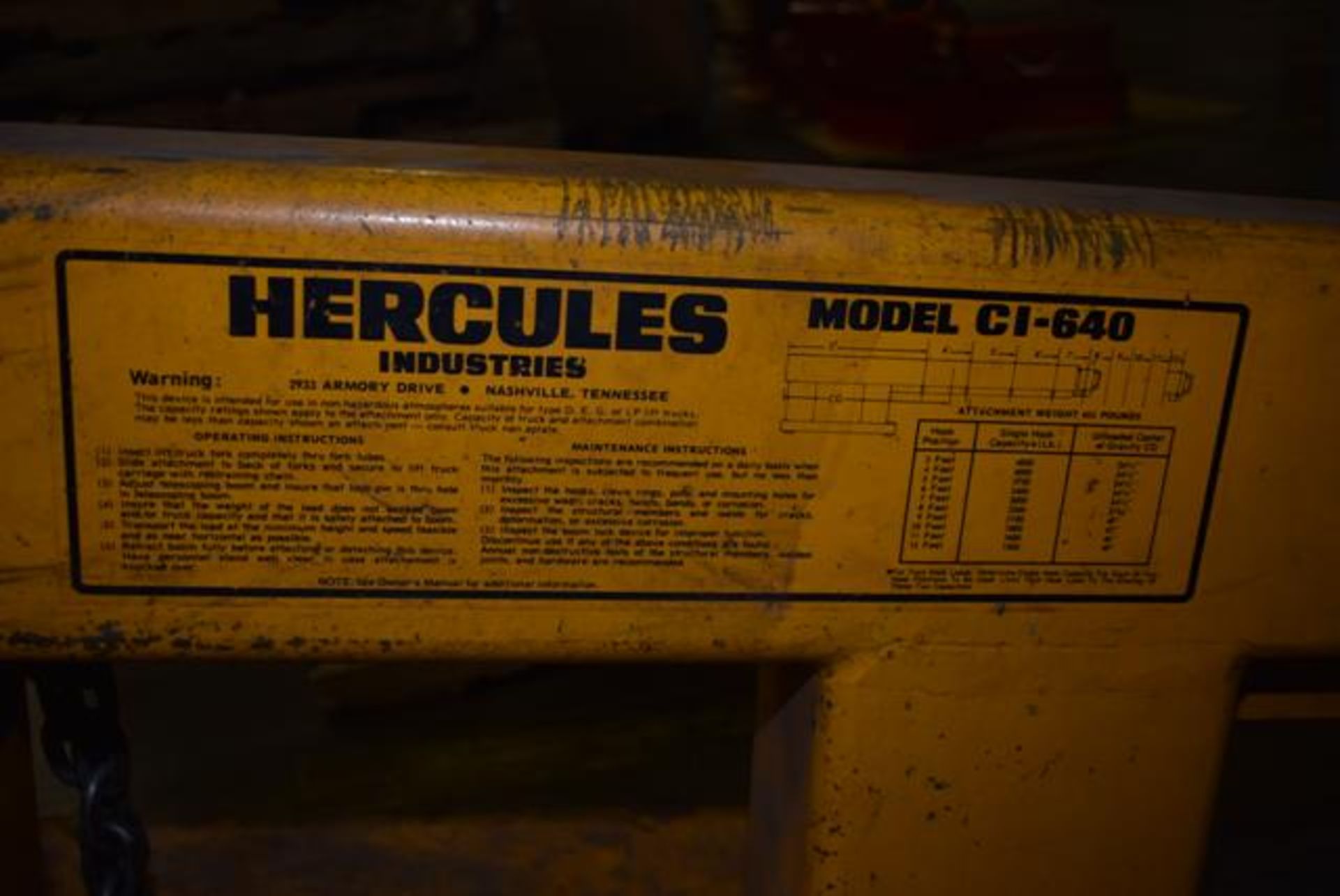 Hercules Model #C1-640 Fork Lift Boom, Loading Fee: $50 - Image 2 of 2