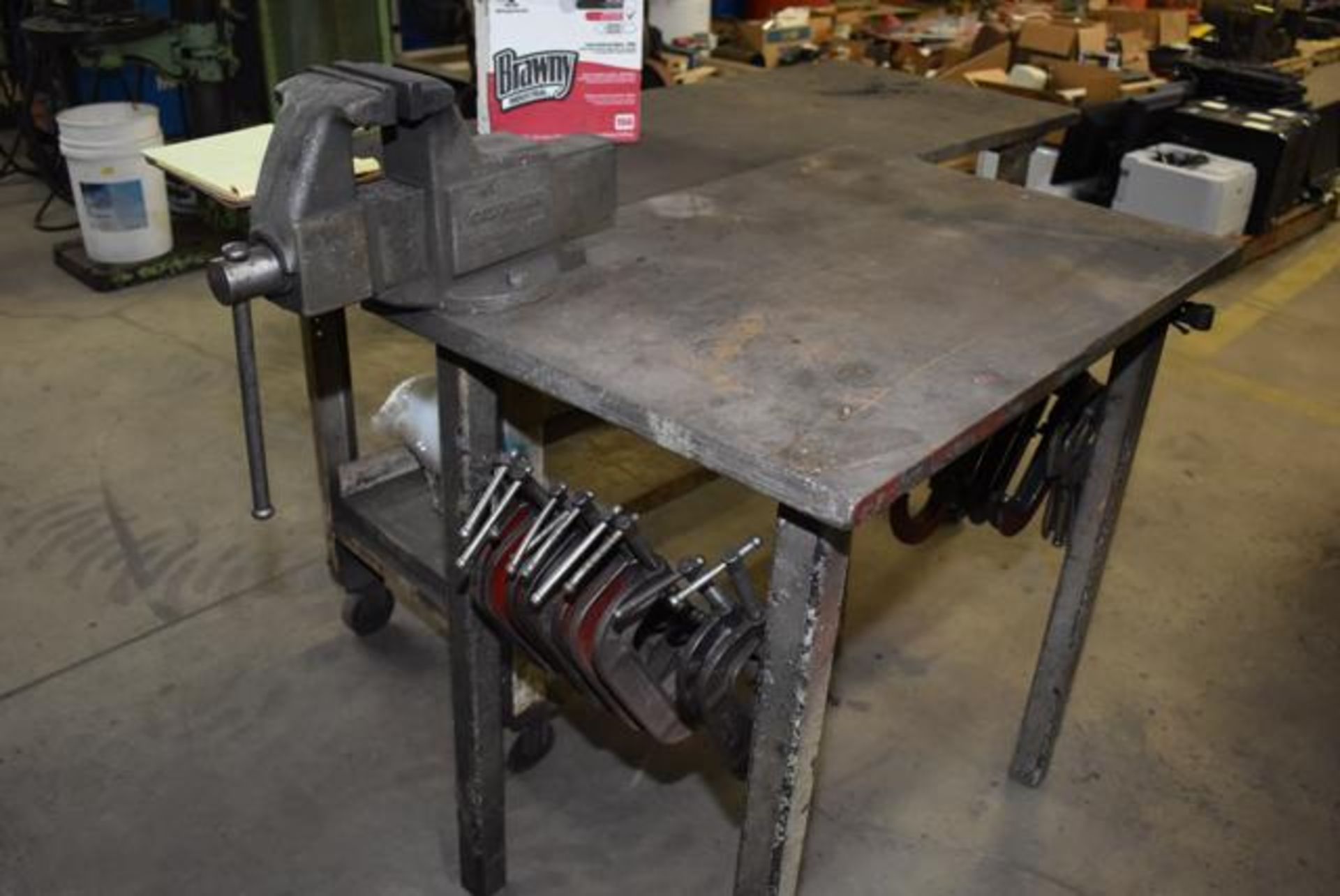 Steel Work Table, Shop Vise with 4-1/2” jaws w/Assorted Clamps, Loading Fee: $50