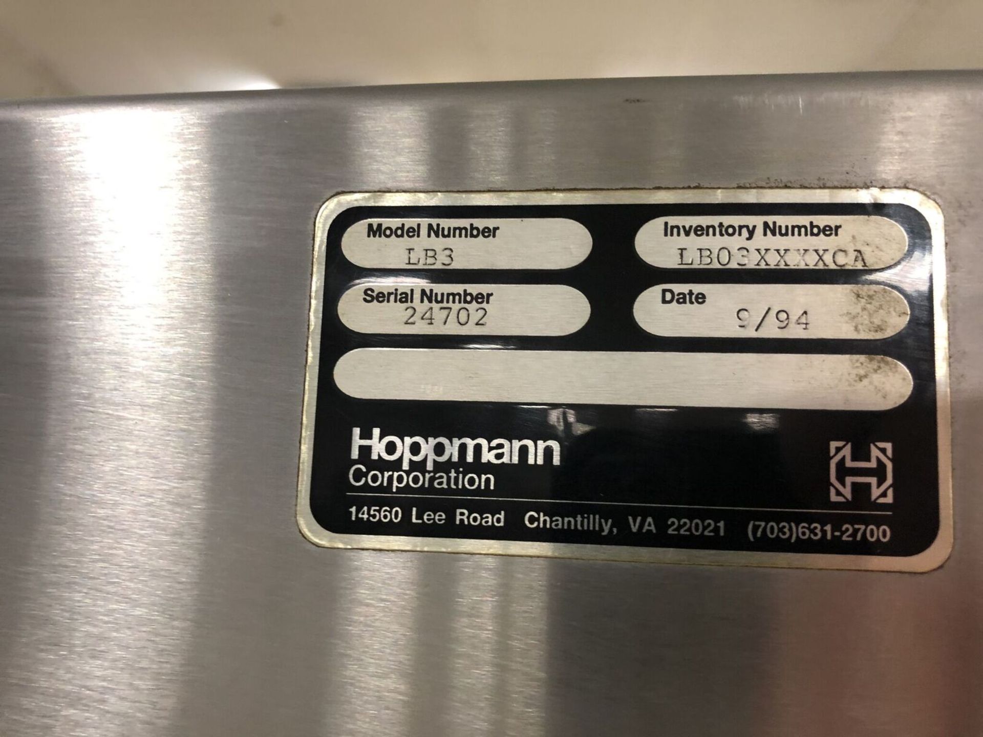 Hoppmann Cap Feeding Machine, Model #LB3, S/N #24702, DOM Sep. 1994 - Image 3 of 9