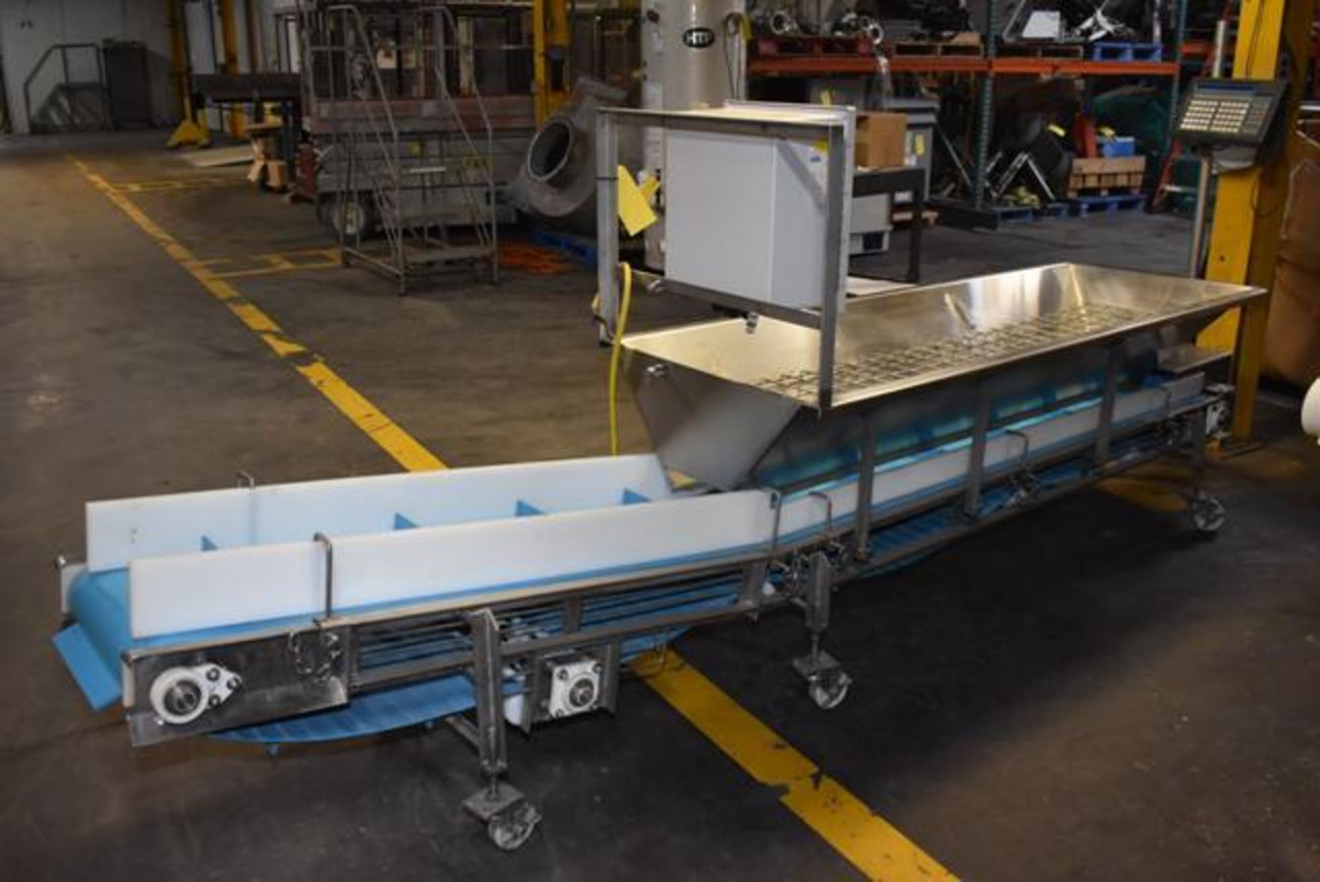 Motorized Belt Conveyor, 11' Length Blue Belt x 16" Wide, Stainless Steel Hopper, 80" Length, - Image 3 of 5