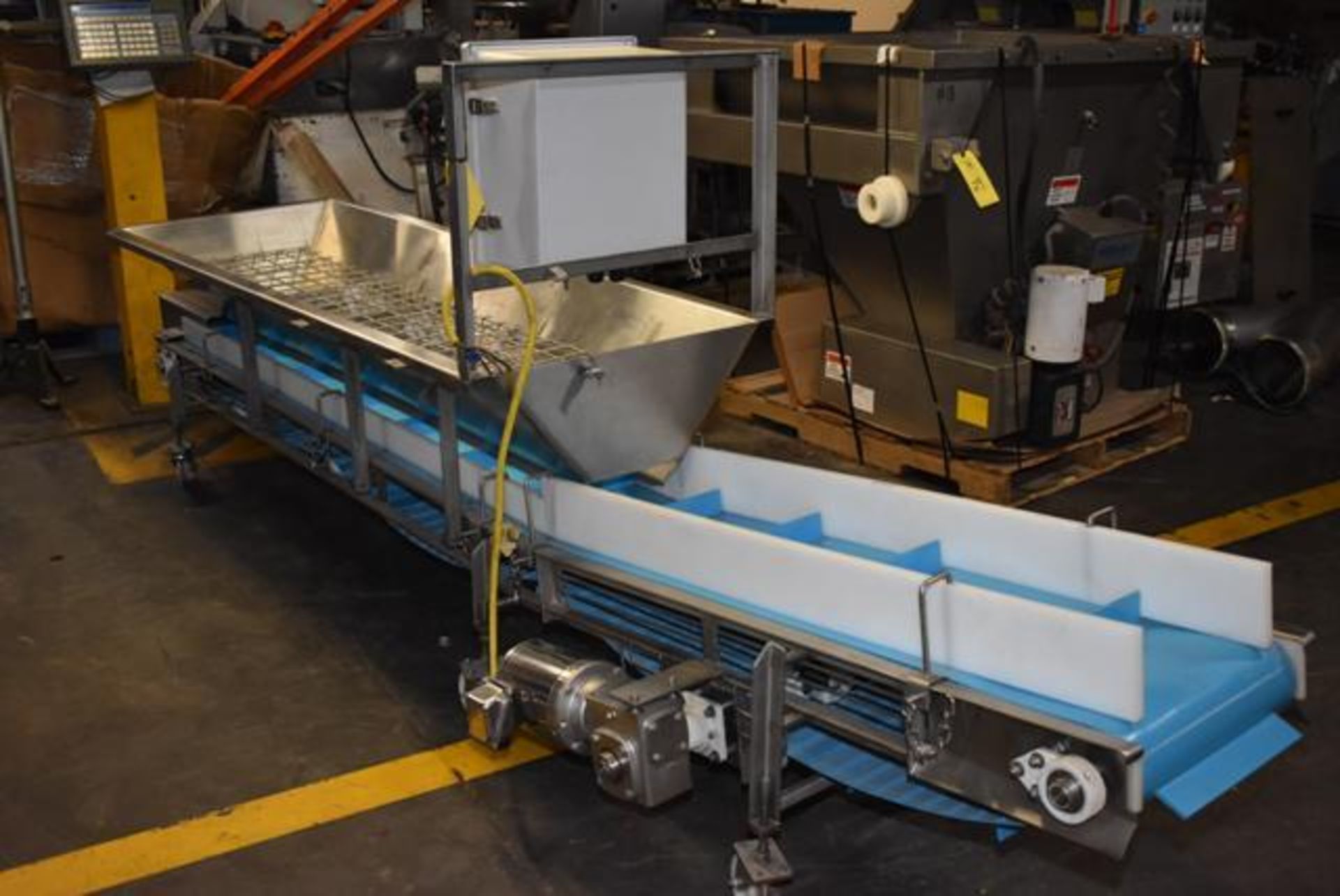 Motorized Belt Conveyor, 11' Length Blue Belt x 16" Wide, Stainless Steel Hopper, 80" Length, - Image 2 of 5