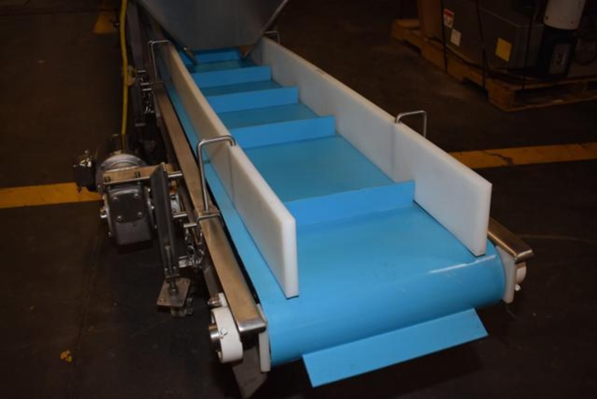 Motorized Belt Conveyor, 11' Length Blue Belt x 16" Wide, Stainless Steel Hopper, 80" Length, - Image 5 of 5