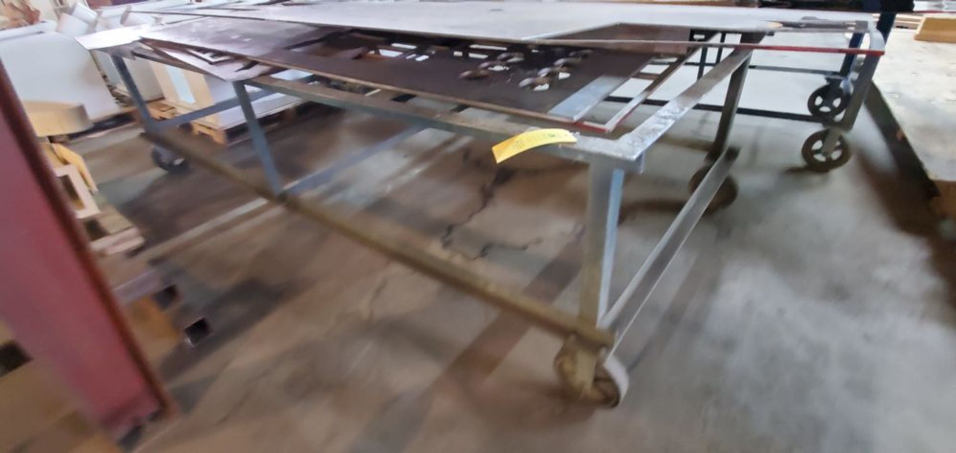 Located in Canon City, CO -- Heavy Duty Rolling Table for steel, mounted on wheels, approximately - Image 2 of 2