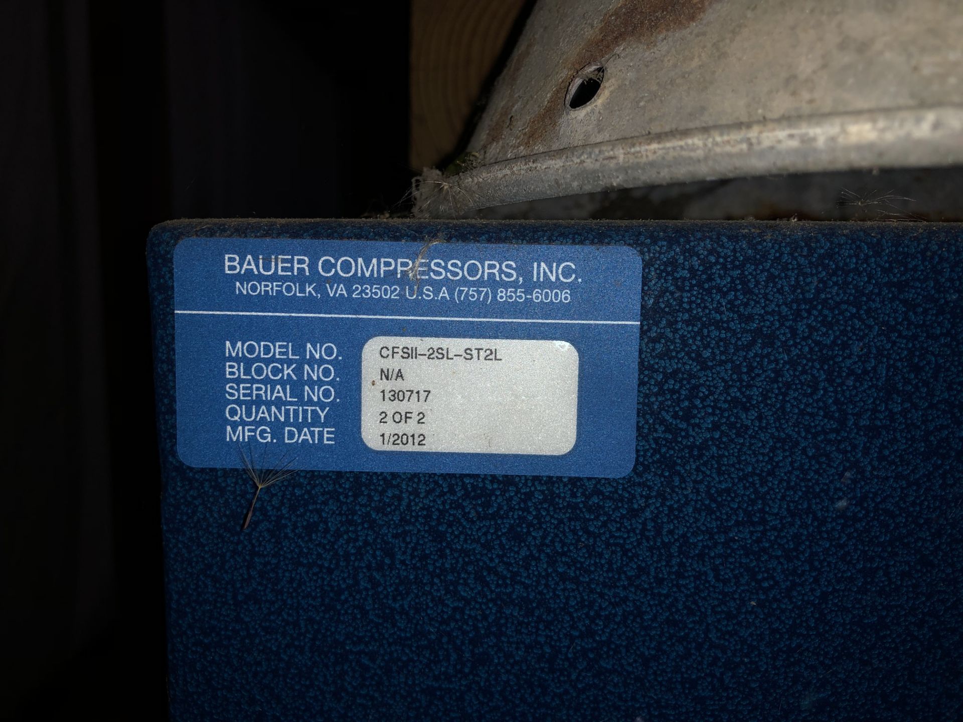CFSI Bauer Compressor Tank Filler, Model #VA-8U34606-P31, S/N #130717, DOM 2012. LOADING FEE - Cal - Image 7 of 10