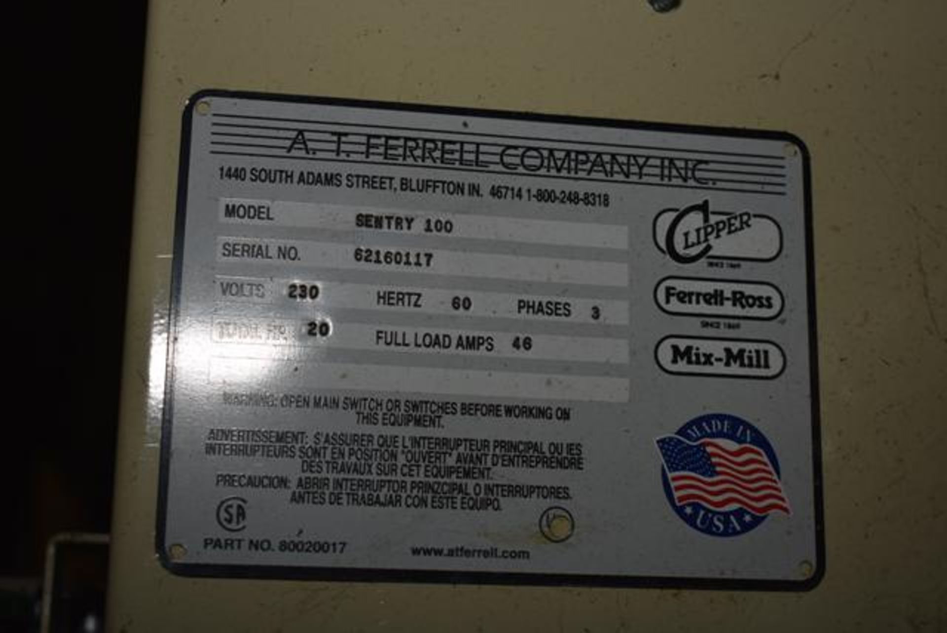 Ferrell Ross Model 100 Drop Through Sentry, Hammer Mill, 20 HP Motor, SN 62160117. LOADING FEE: $250 - Image 3 of 3