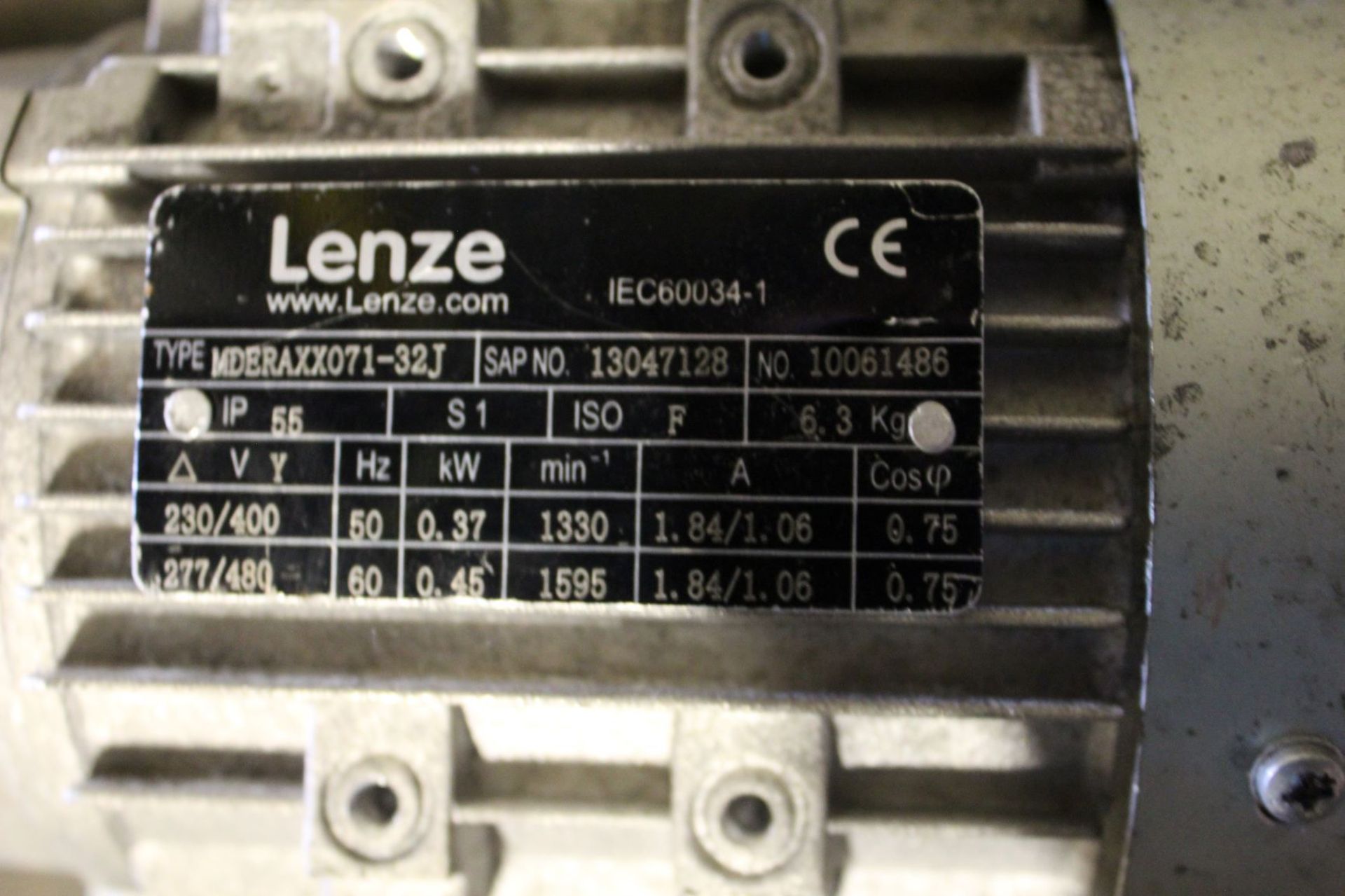 Lenze Motor, Model# mderaxx071-32j, Serial# 10061486, Item# mtllenze1486, Located in: - Image 3 of 4