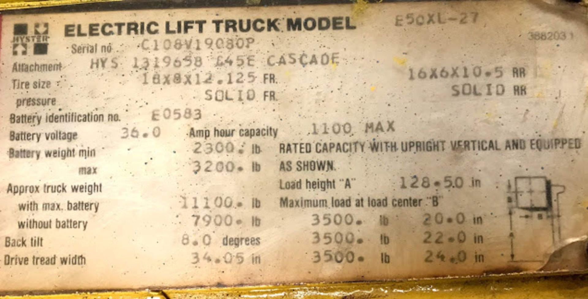 Hyster Picker, Model# E50XL-27, Serial# C108V19080P, 36V, Rigging Fee $50 - Image 5 of 6