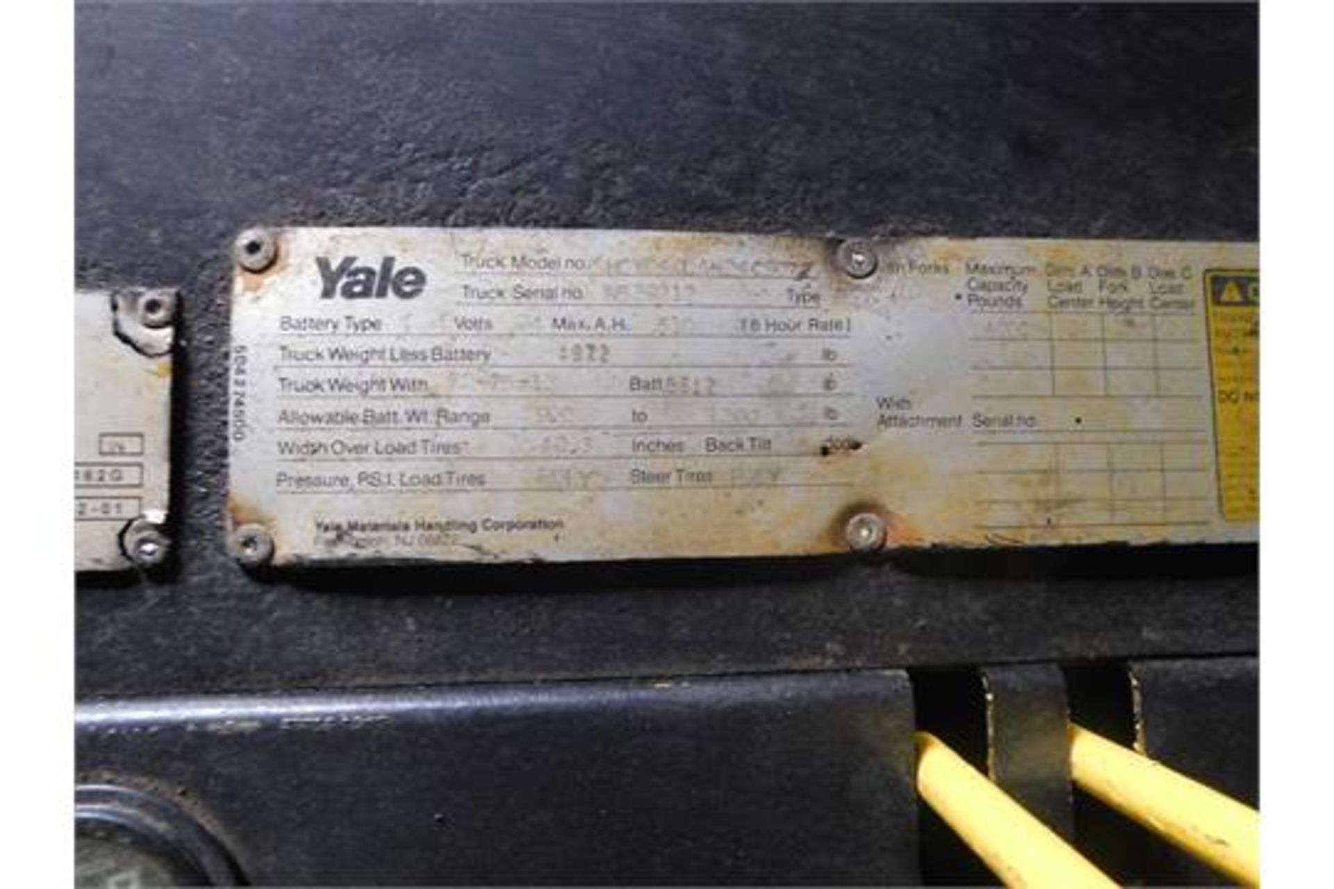Yale Electric Pallet Jack, Model #MCW040LN24CS072, 510 Amps, 24 Volts, 3 ft. Forks, Serial # - Image 7 of 7
