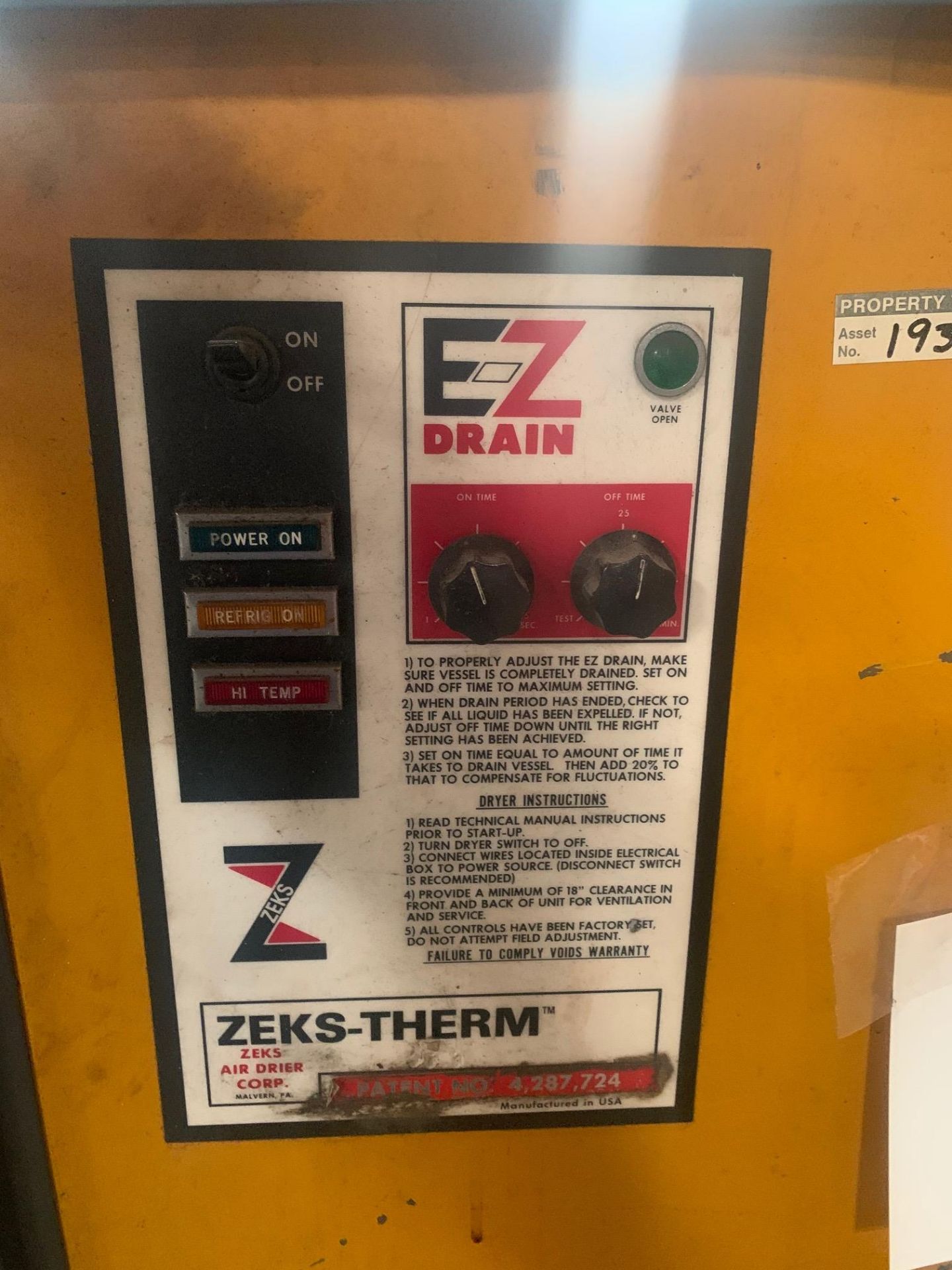Zelda Air Dryer compressor model 250H se 16237 volt 460 , Rigging Fee: $50 - Image 8 of 9