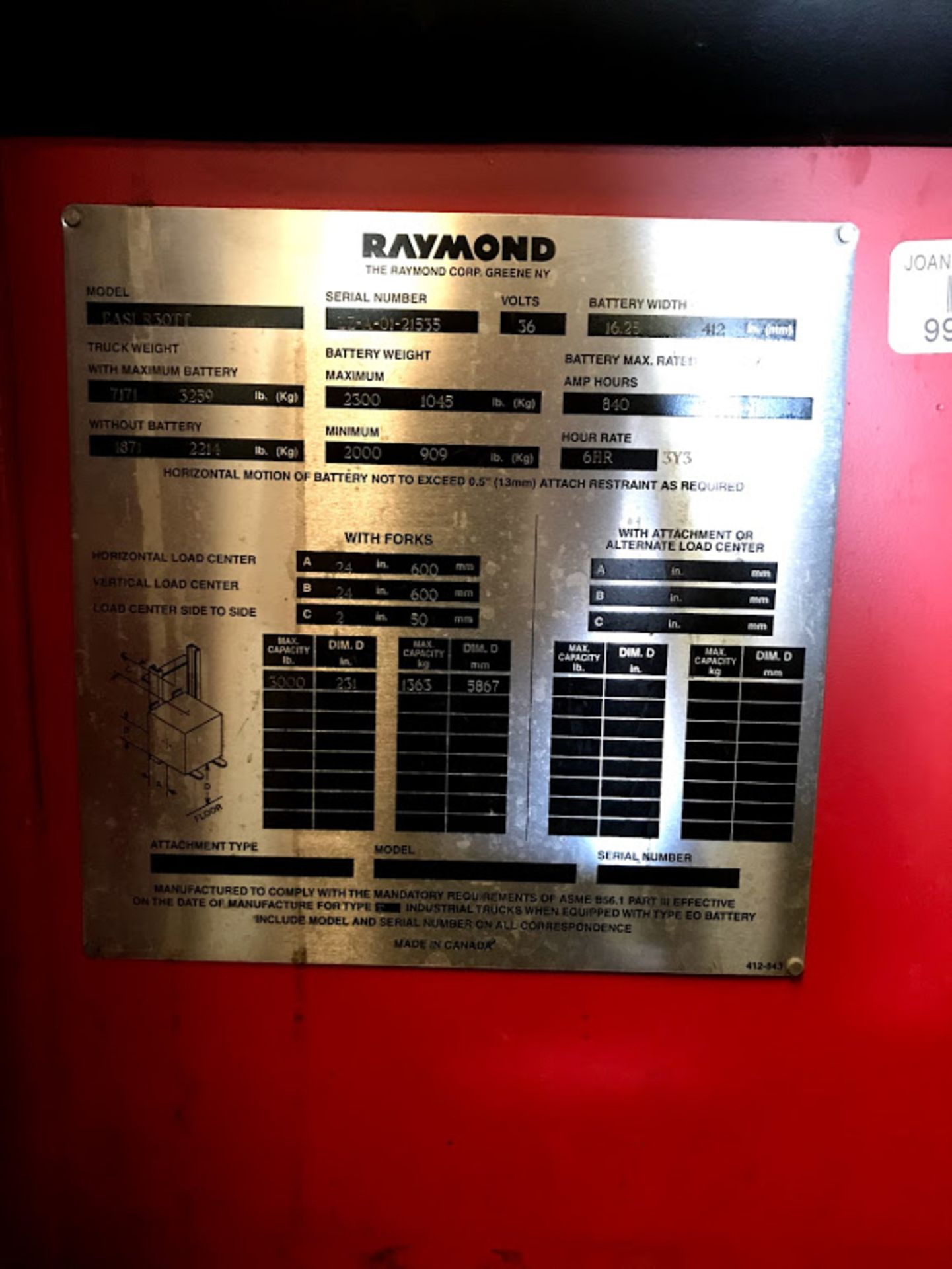 Raymond Picker, Model# EAS1R3OTT, Serial# EZ-A-01-21535, 36V, Rigging Fee $50 - Image 5 of 8