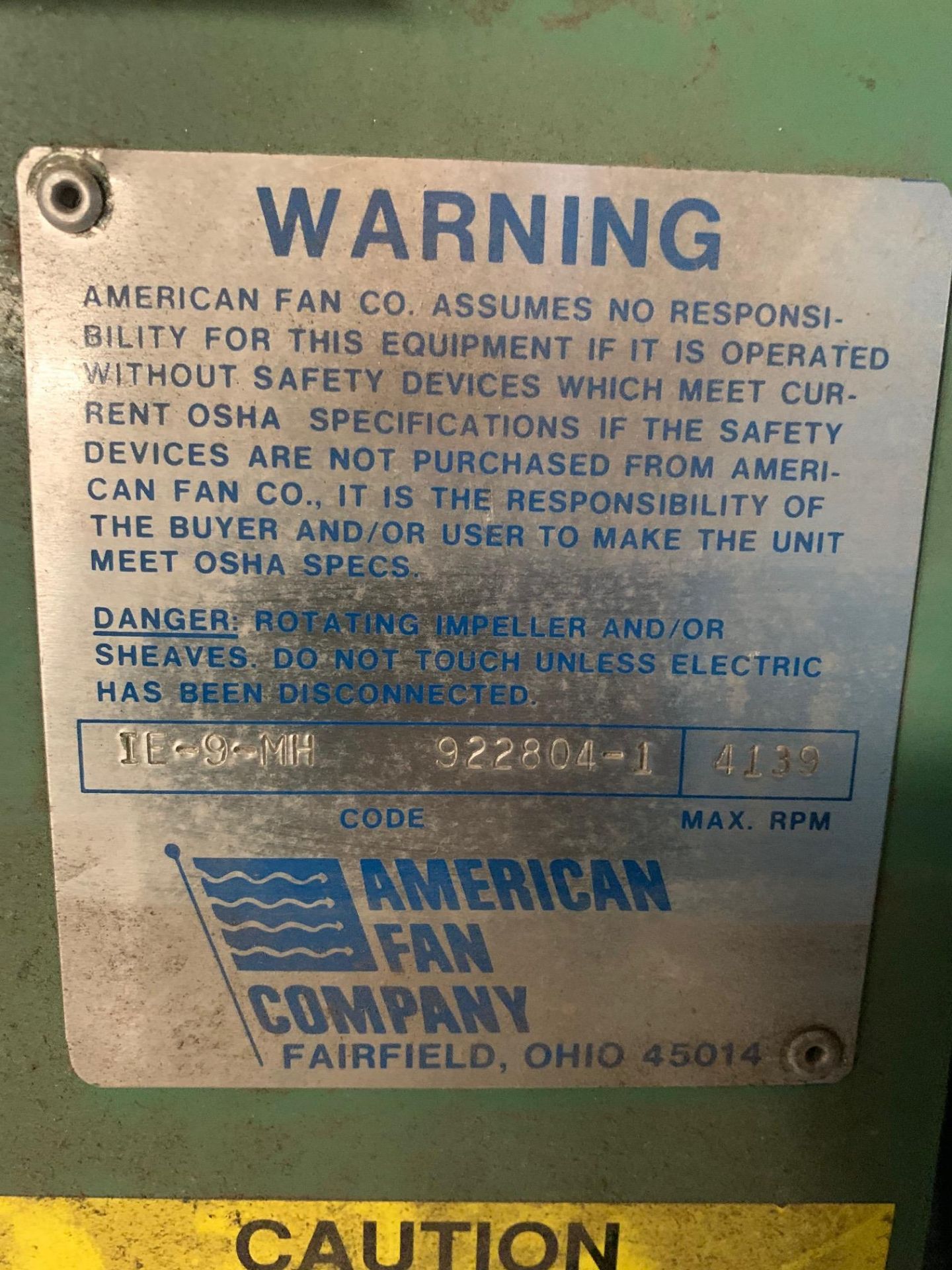 American Fan 5HP 1759RPM 230/460 volts series IE 9 MH, Rigging Fee: $25 - Image 4 of 4