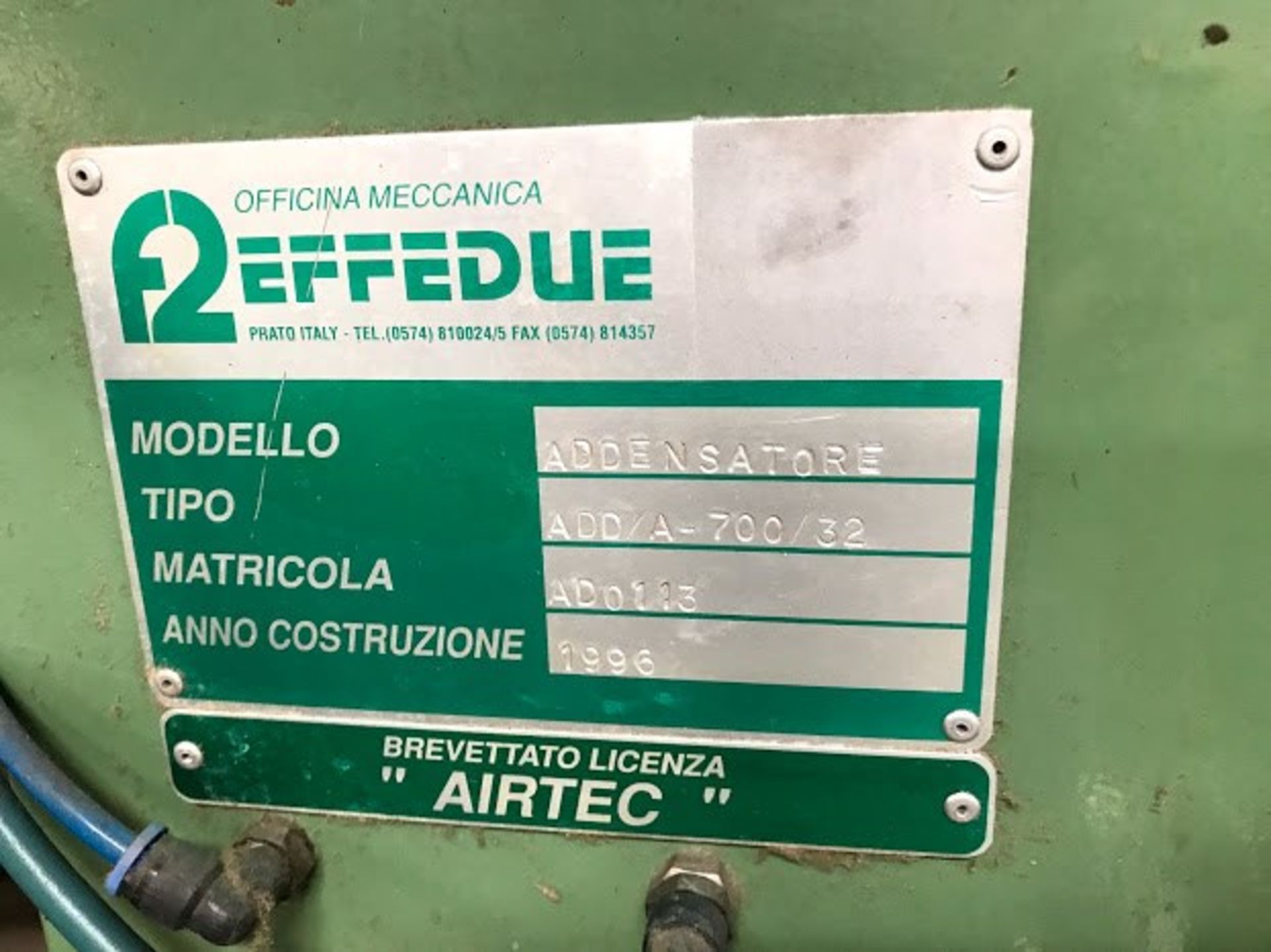 Blower Reffedue. Model Addensatore. Type ADD/A-700/32. Matricola ADD113. 333/575 Volts. .75 Hp. 1100 - Image 6 of 8