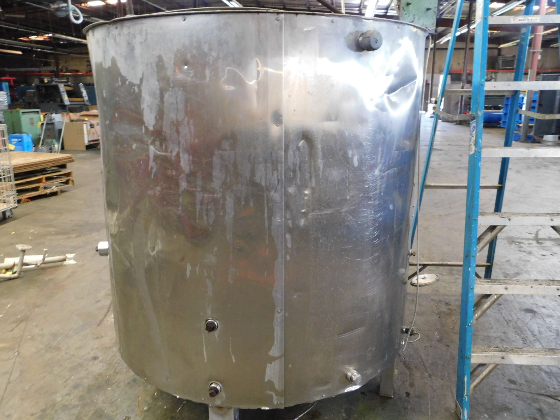 Stainless Steel Tank, 51.75 inches Diameter, 52.5 inches Height, Heated Coil, Discharge (Side and