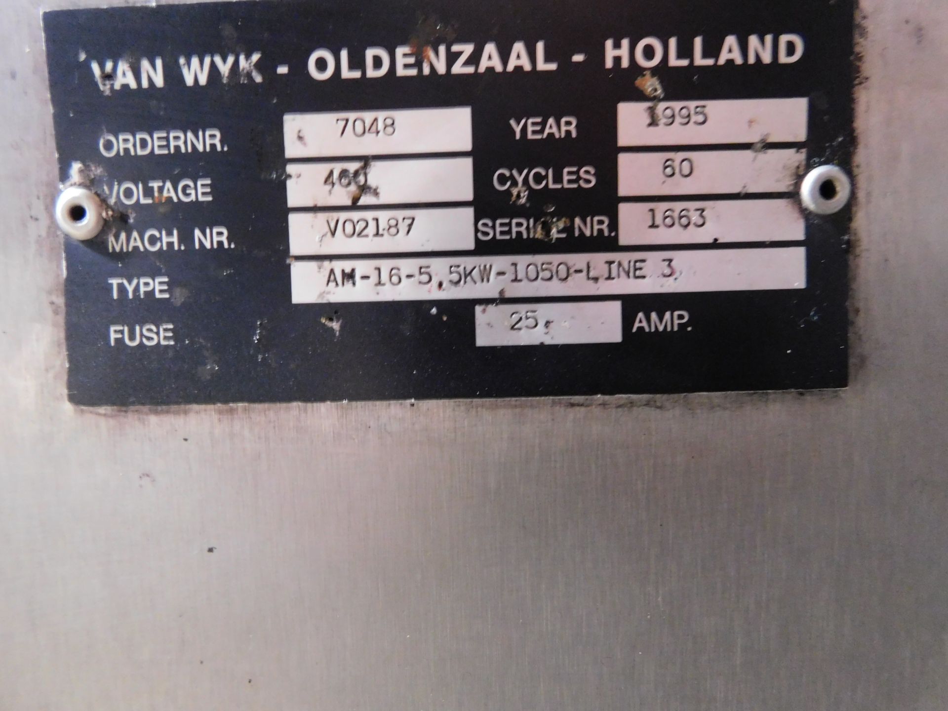 Vanwyk Mixer, Type: AL1122H2, 330 Volts, 7.5 HP, 40" Stainless Steel, Mixer Pole, Good Condition, - Image 4 of 4