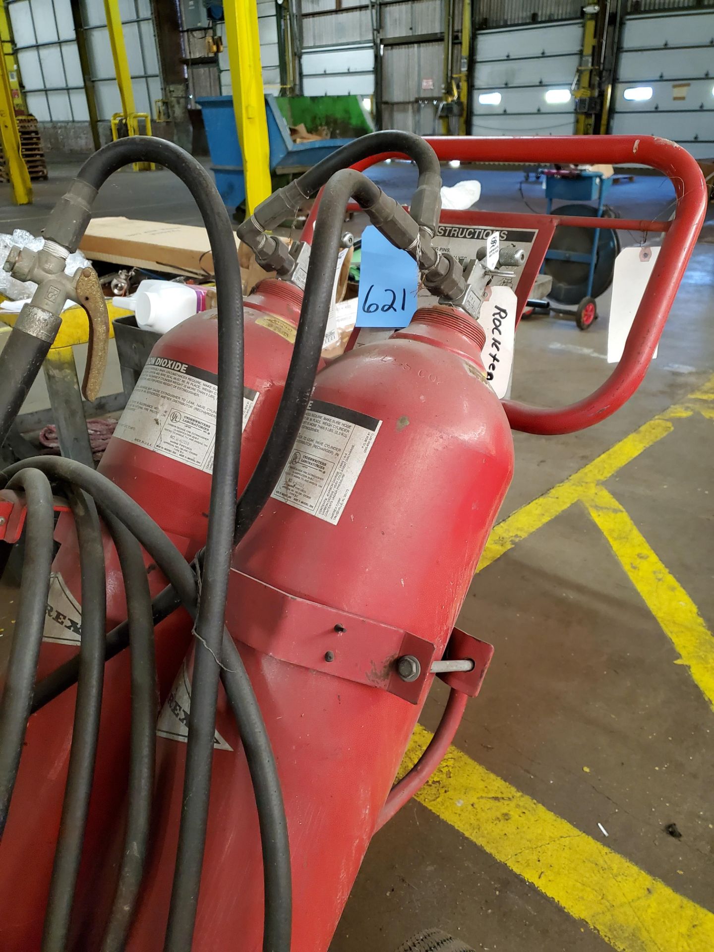 Carbon Dioxide Fire Extinguishers, 1 pair on metal rolling cart, Type BC, Size IV Model 324 - Image 2 of 6