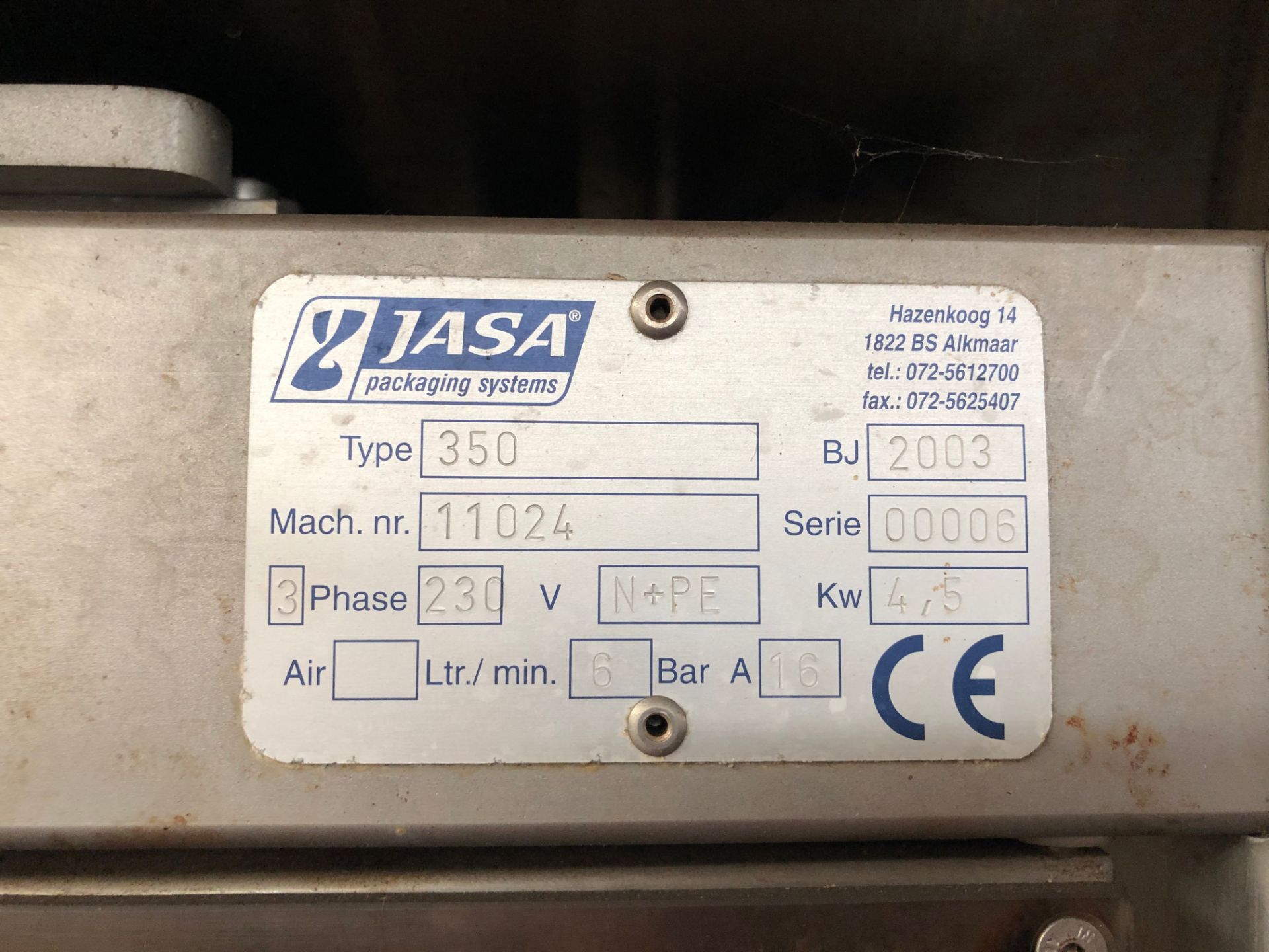 Jasa Packaging Unit, Model #350, S/N #11024, 230 Volts Rigging Price: $250 - Image 3 of 6