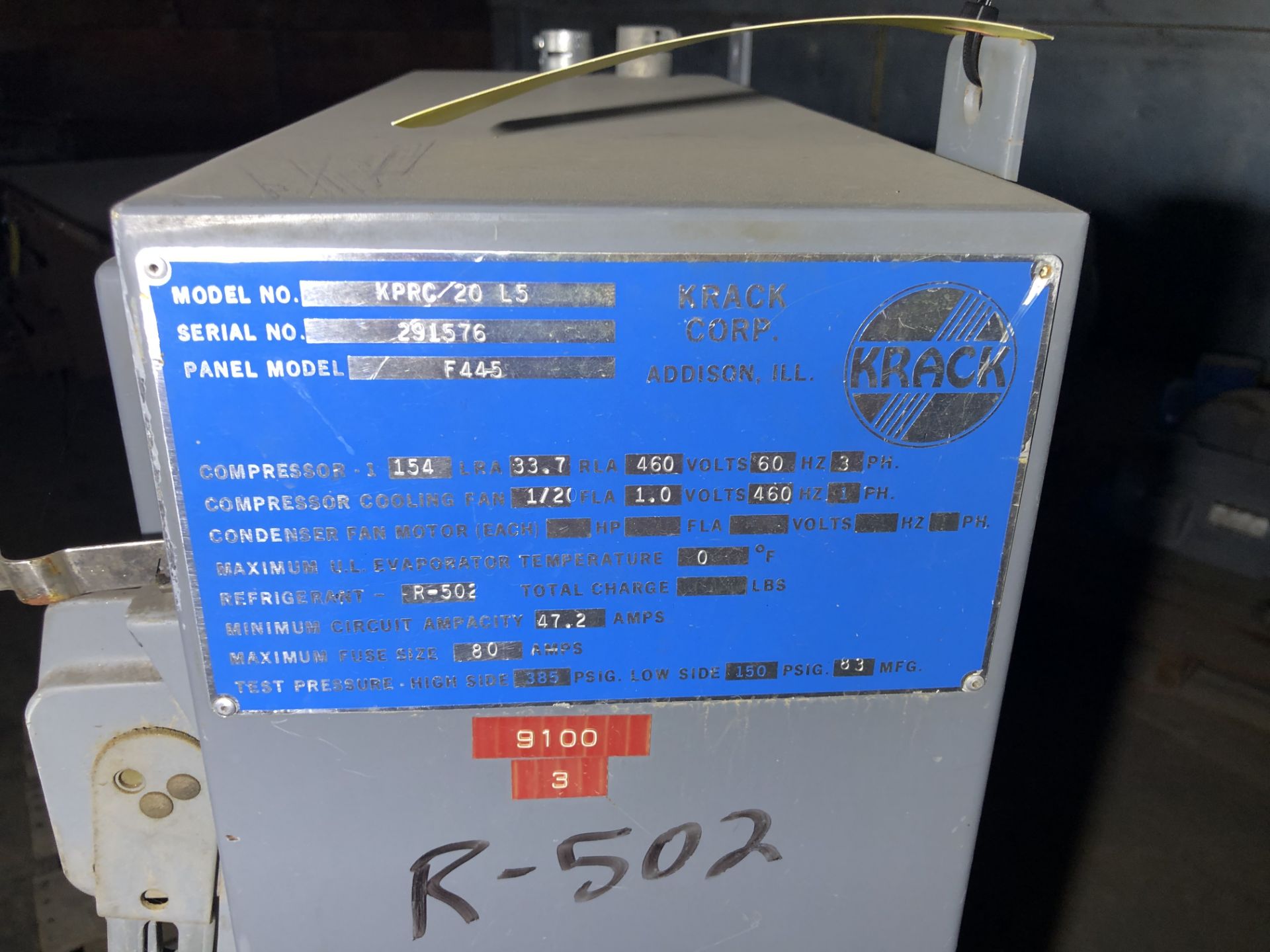 Krack Compressor, Model #KPRC/20 L5, S/N #291576, Panel Model #F445 - Image 4 of 6