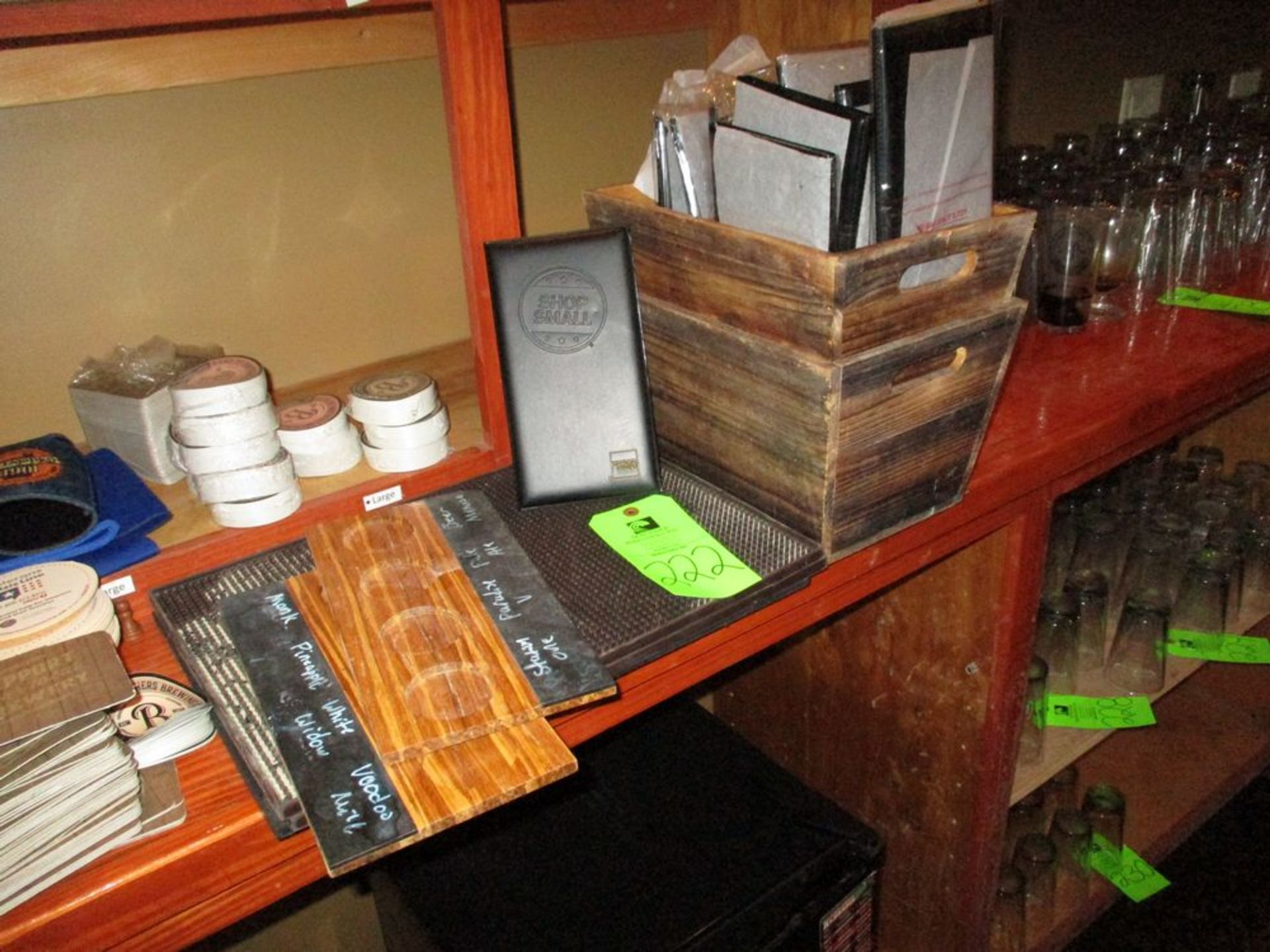 LOT OF 3 bar mats, 2 wood tubs, 13 waitress receipt book, 2- sample trays ***Auctioneer