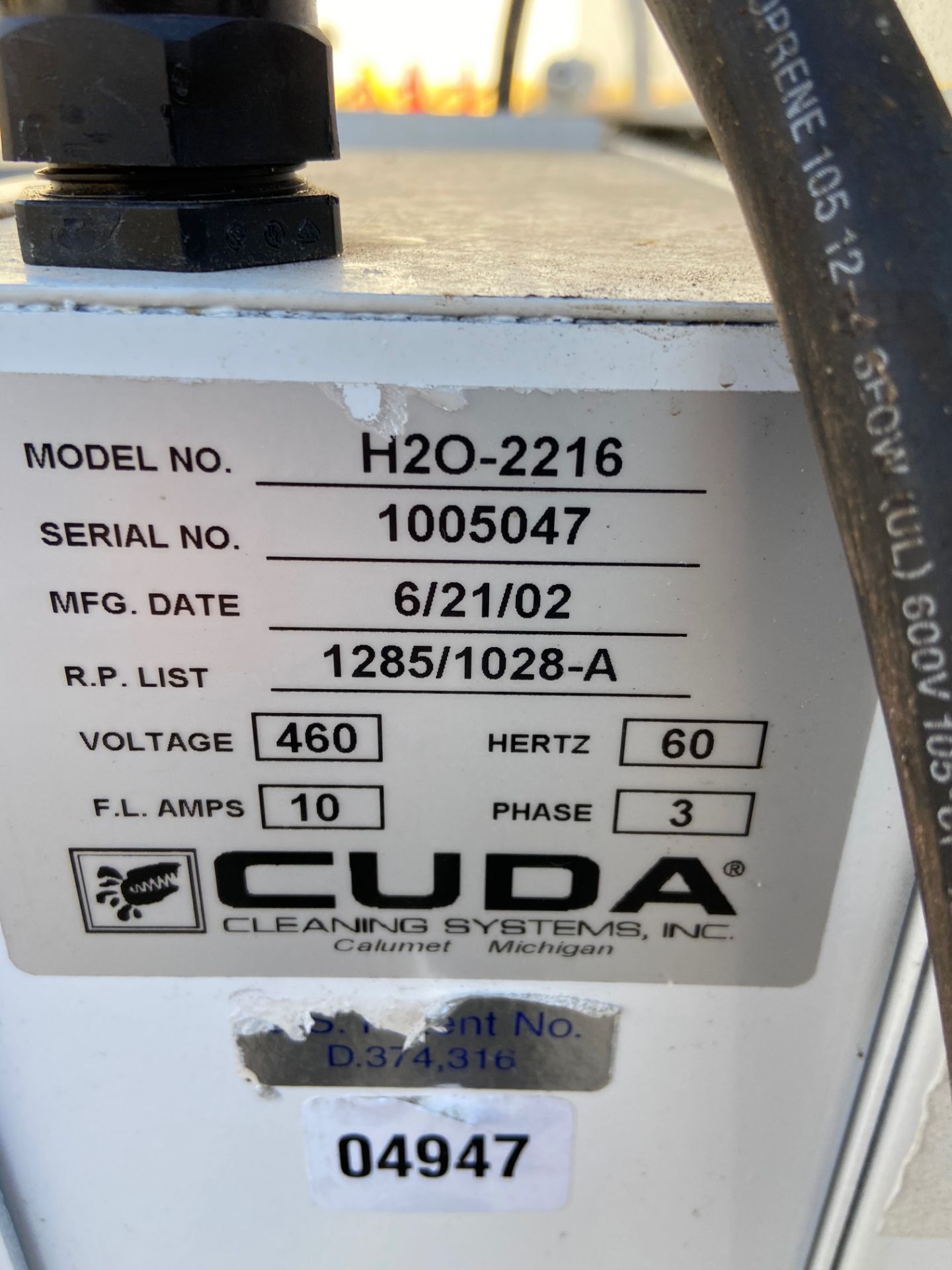 Cuda Parts Washer, Model# H20-2216, Serial# 1005047, 460V, 3 Phase, 60 Hz, (Located in Oelwein, IA) - Image 3 of 6