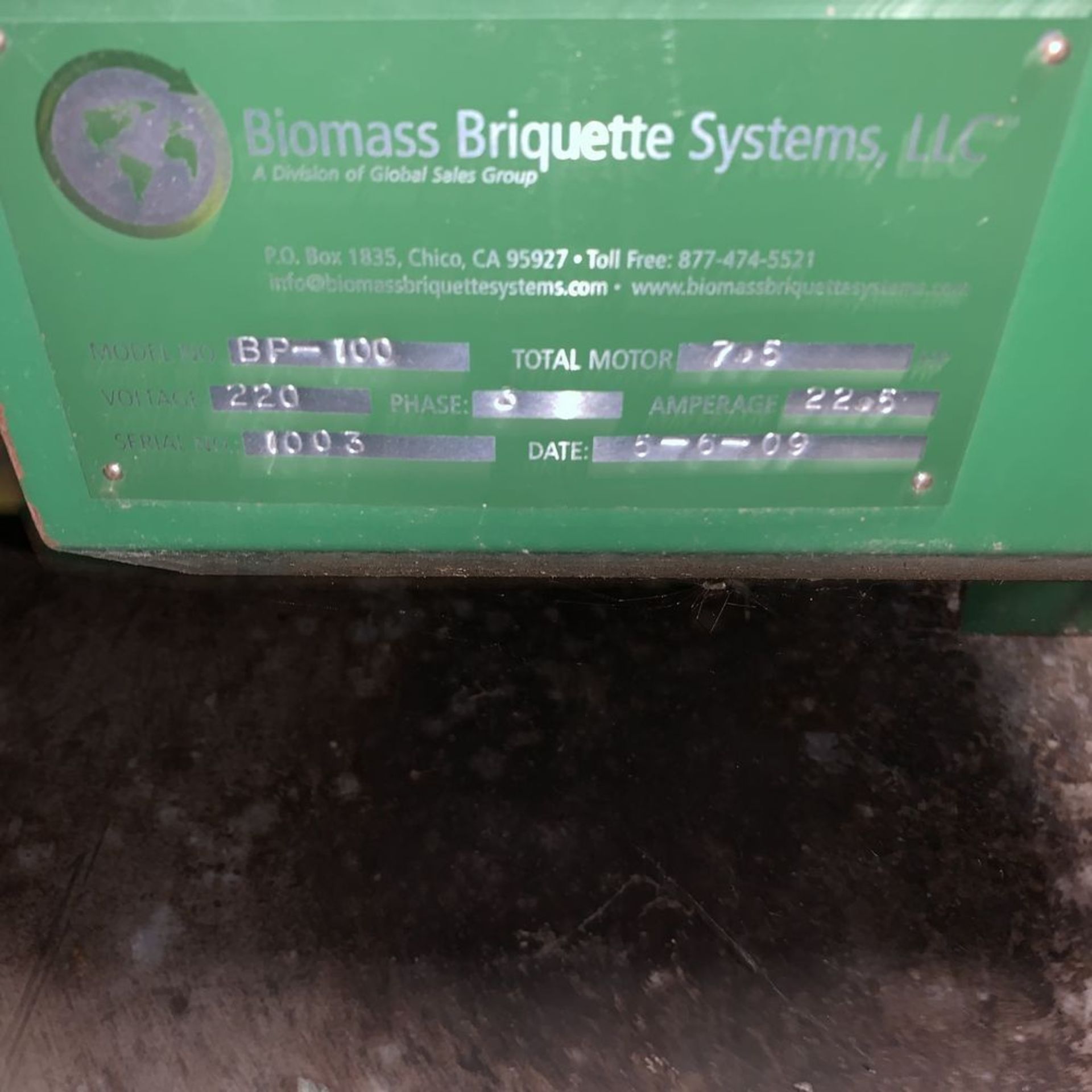 Located in Mt Vernon MO : Biomass Briquette Systems BP-100 7.5hp briquetter SN 1003, built 2009 with - Image 2 of 4