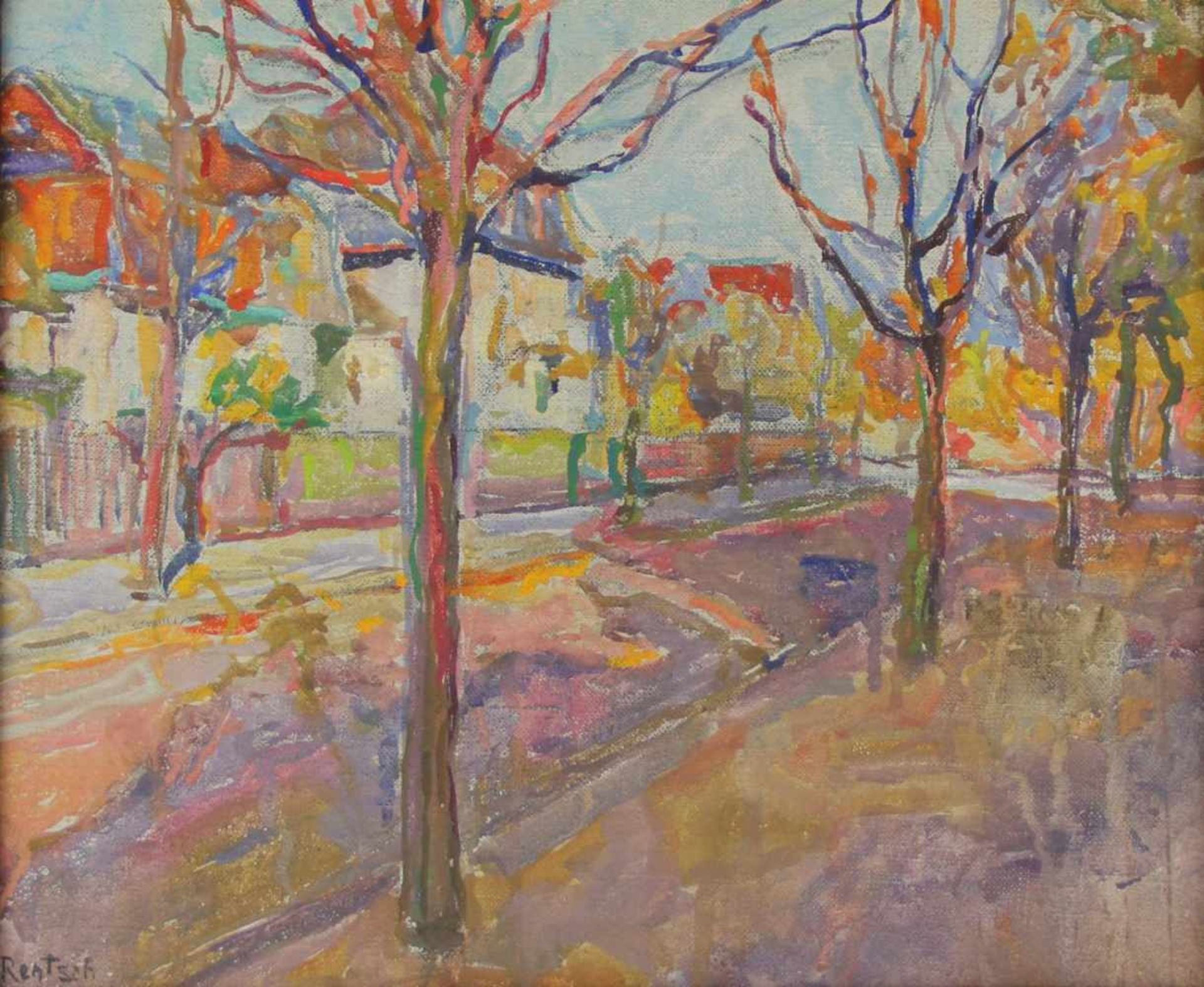 Rentsch, Fritz Ernst. (1867-1946): Herbstliche Stadtlandschaft: Borsdorf, Heinrich-Heine-Straße - Bild 2 aus 2