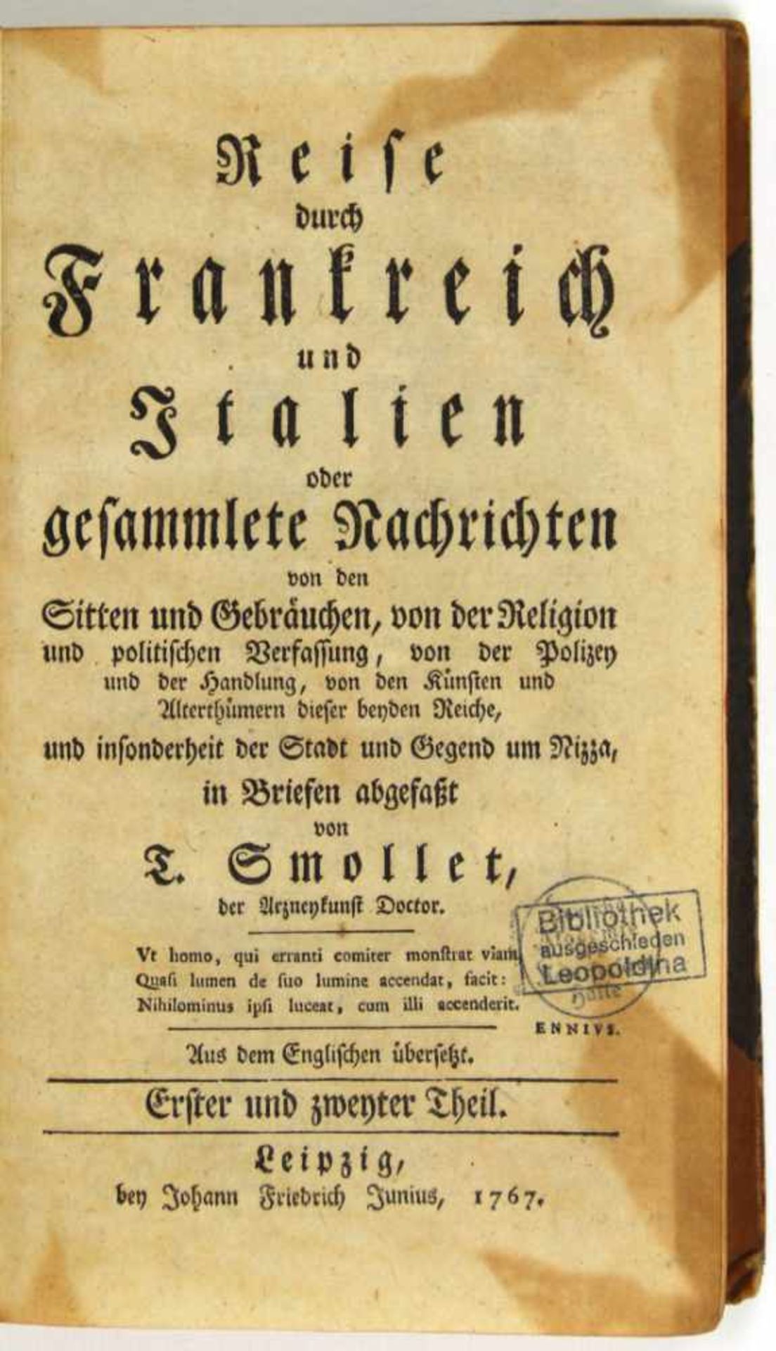 Smollett, Tobias George: Reise durch Frankreich und Italien oder gesammlete Nachrichten von den - Bild 2 aus 2