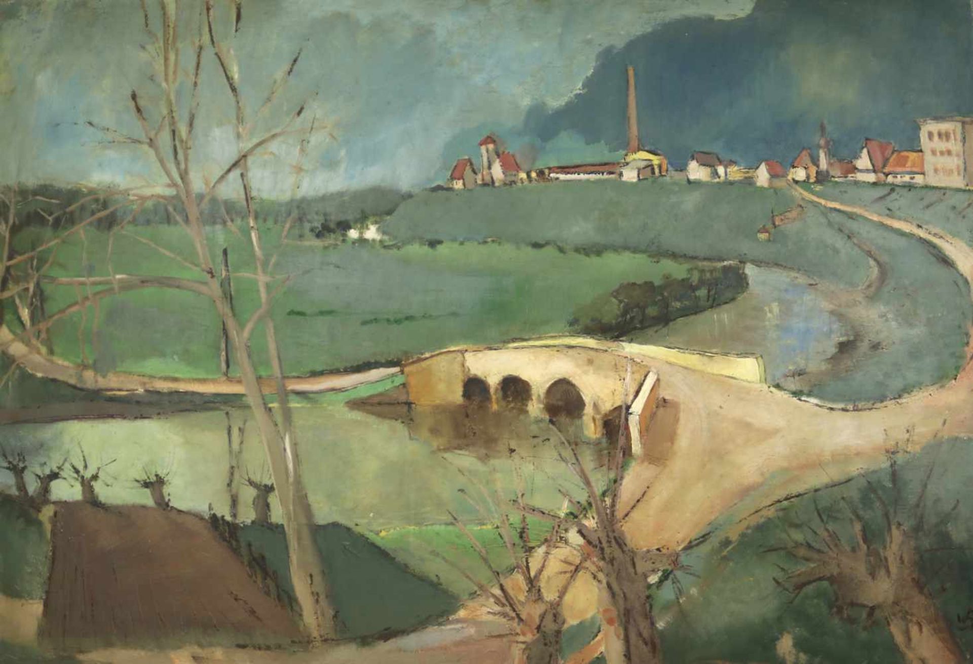 Büttner, Werner. (Geboren 1915 - In den 50er Jahren in Halle tätig): Große Landschaft mit