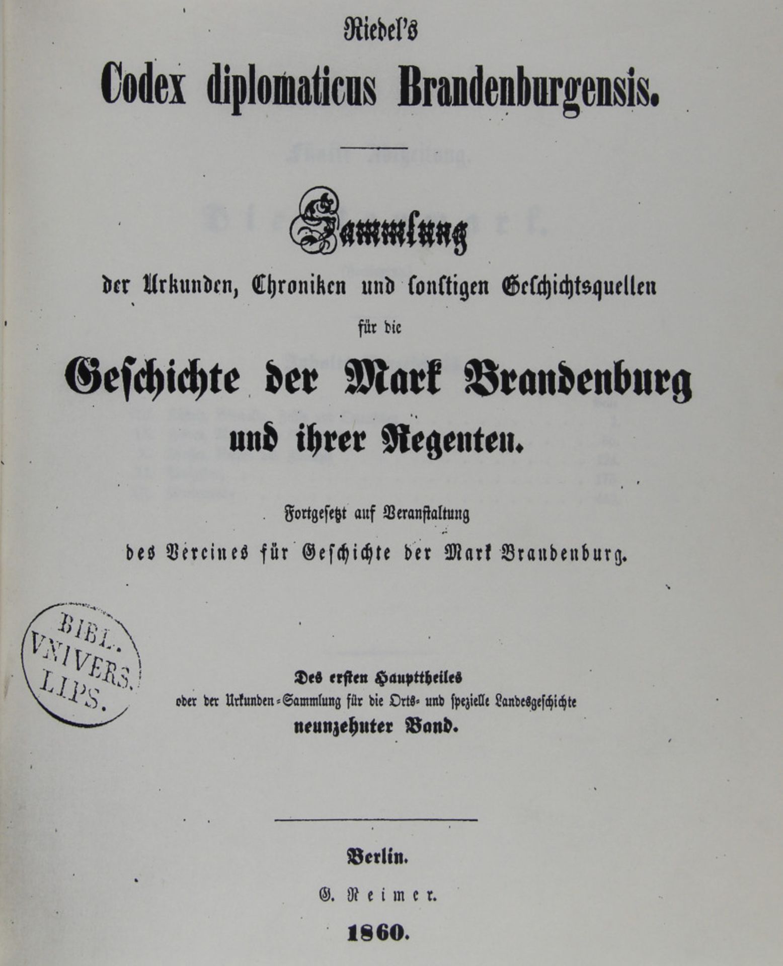 Brandenburg / Preußen / ehemalige Ostgebiete. - Riedel, Adolf Friedrich Johann: Codex diplomaticus