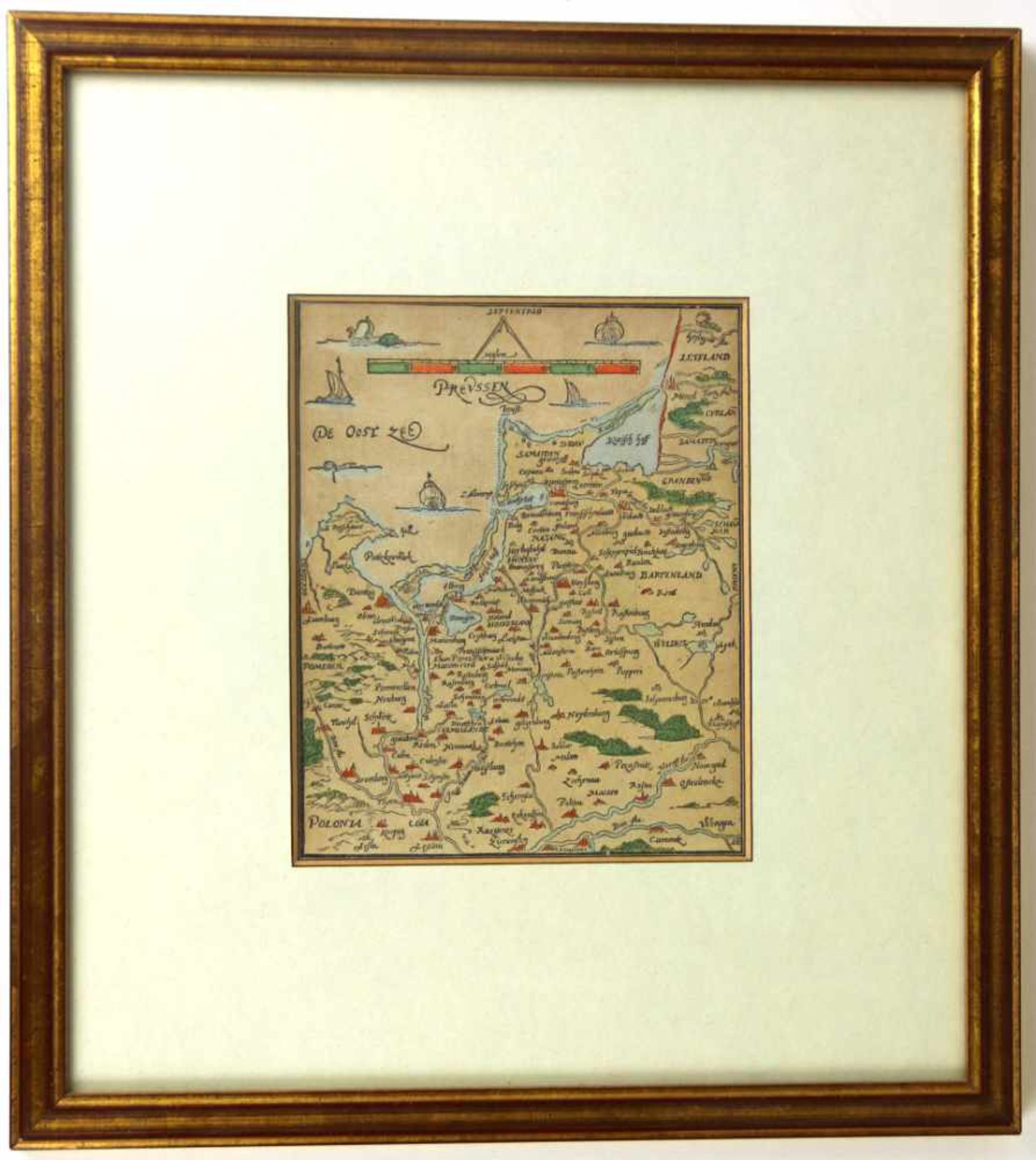 Ost- und Westpreußen / Hinterpommern. - Preussen. Altkolorierte Holzschnittkarte, (um 1570). 17,5 x - Bild 2 aus 2